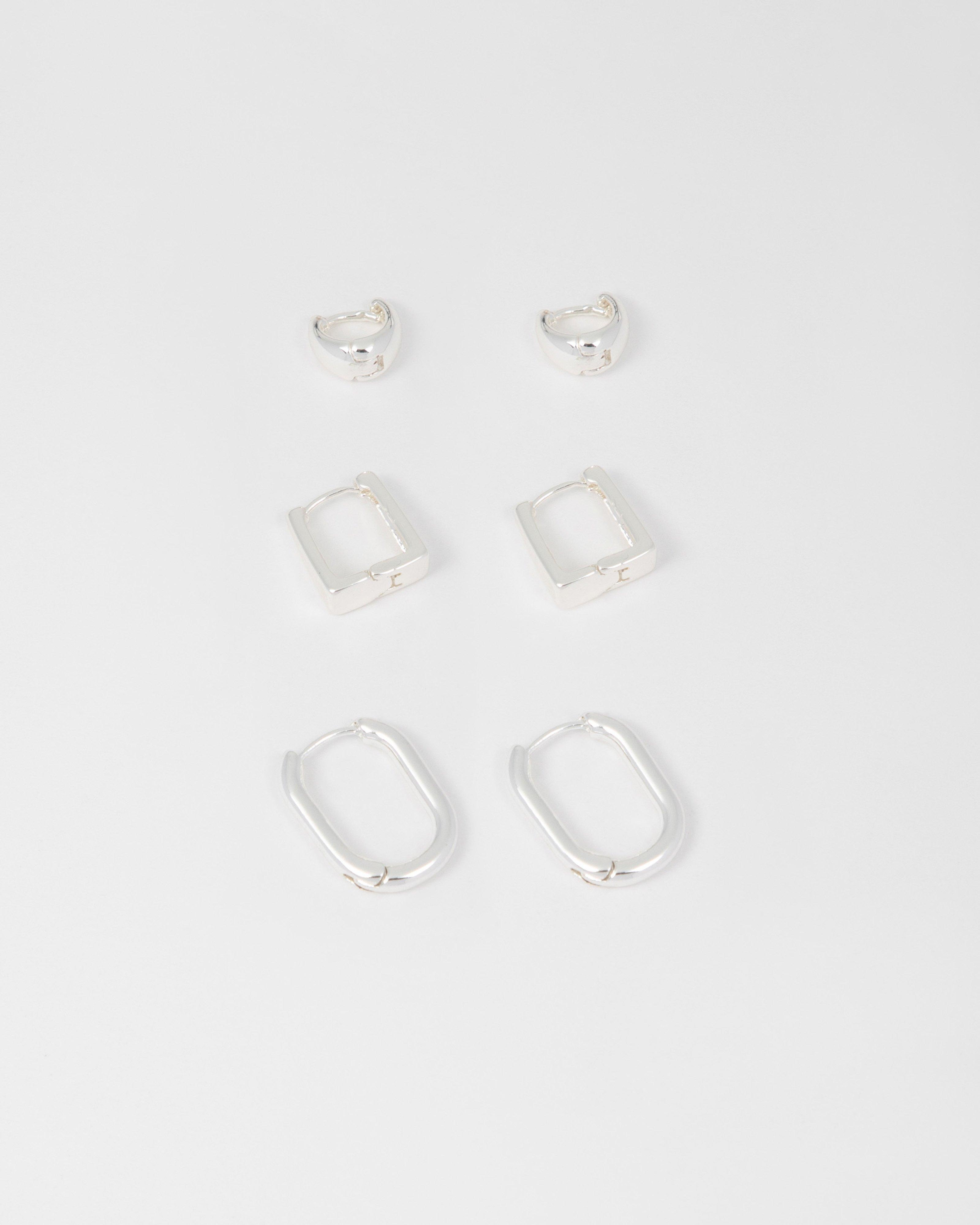 3-Pack Interest Hoop Earring Set -  Silver