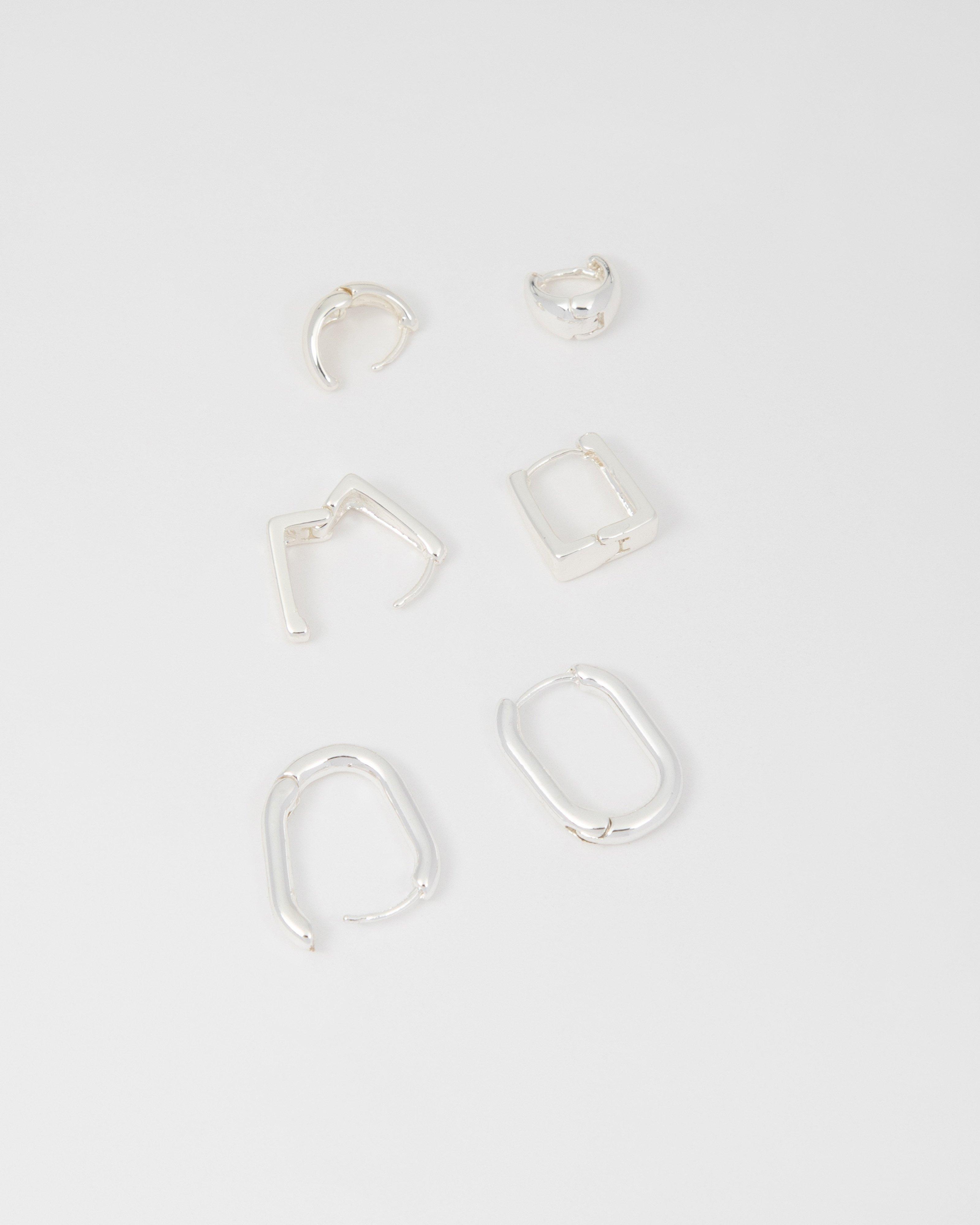 3-Pack Interest Hoop Earring Set -  Silver