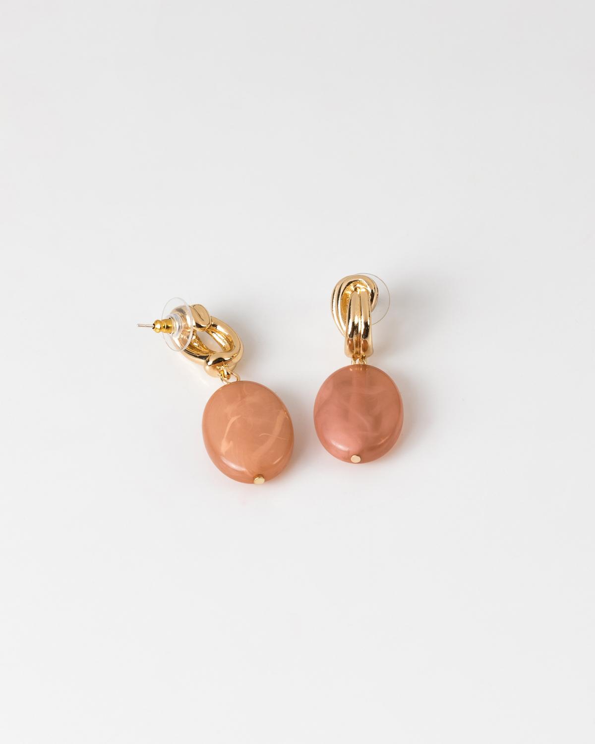 Knotted Oval Resin Drop Earrings -  Light Pink