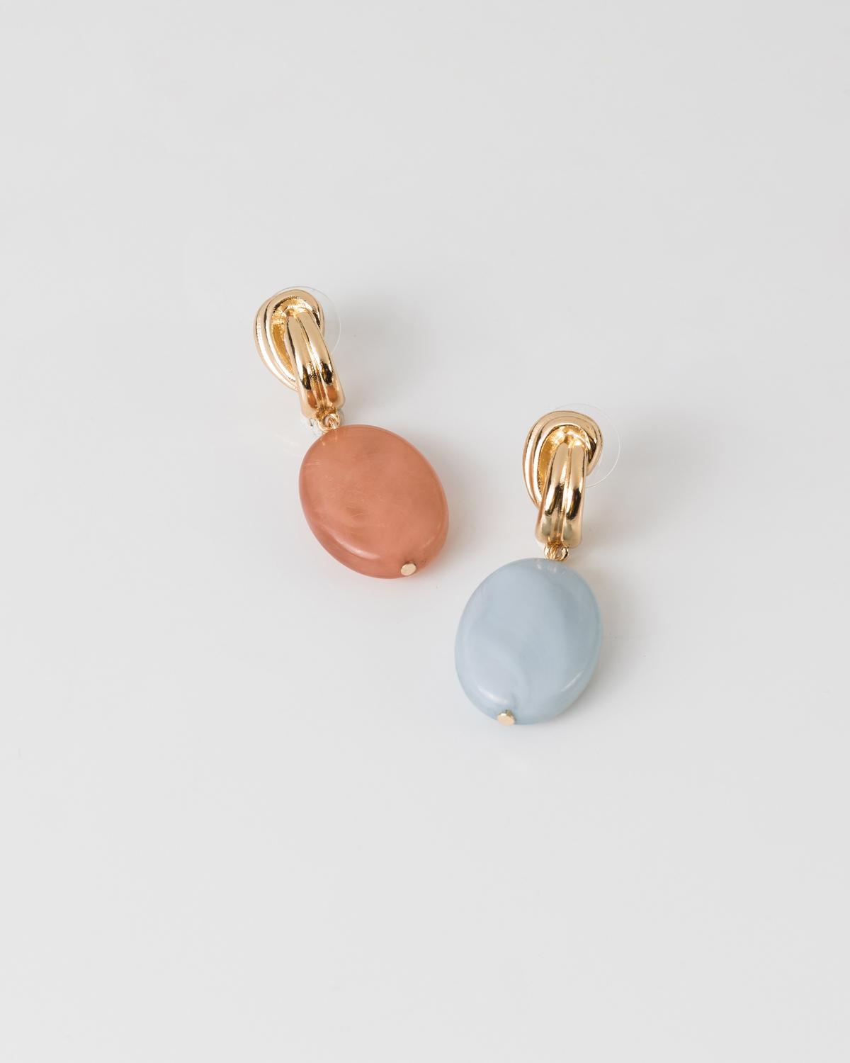 Knotted Oval Resin Drop Earrings -  Light Pink