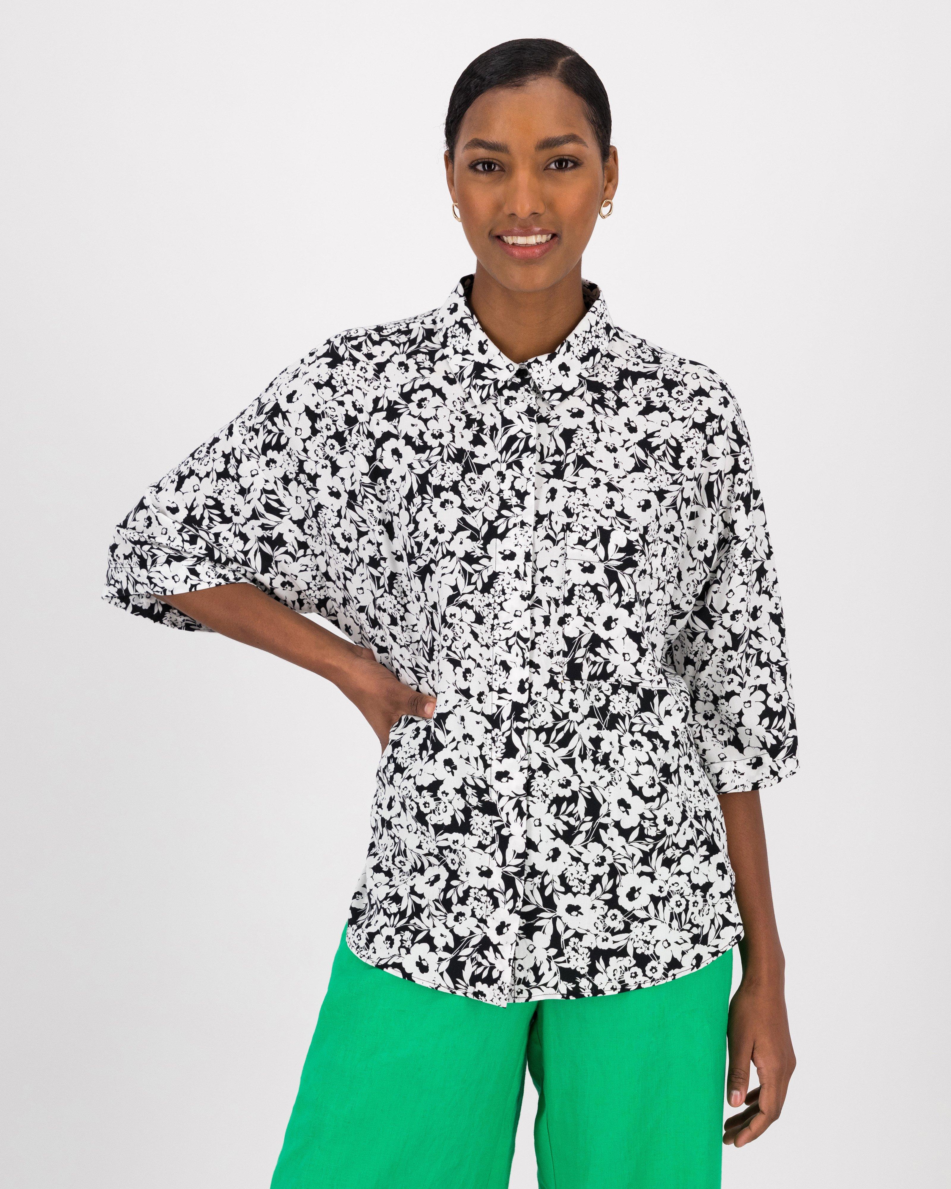 Katalin Floral Blouse -  Black