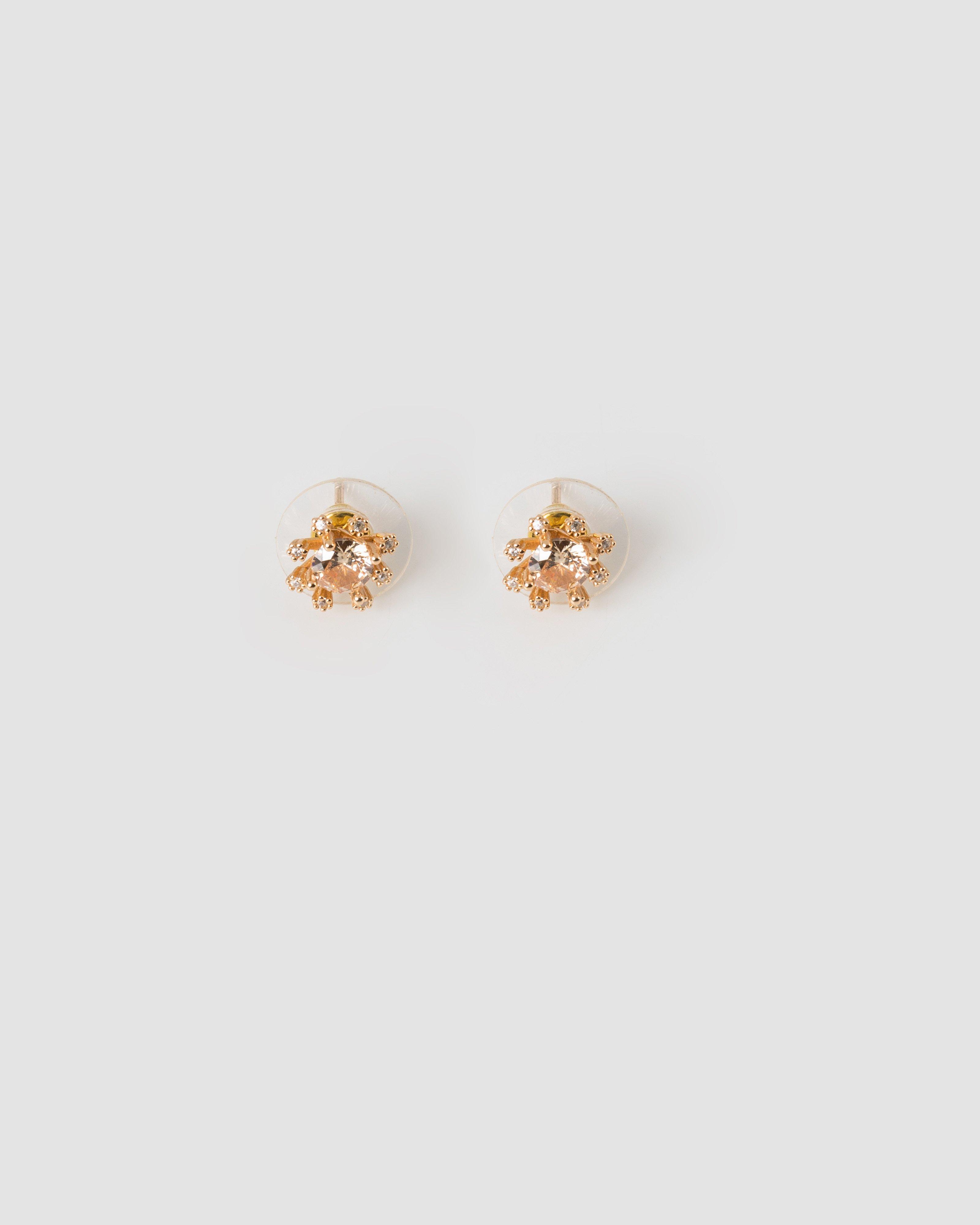 Sterling Silver Cubic Zirconia Floral Stud Earrings -  Stone