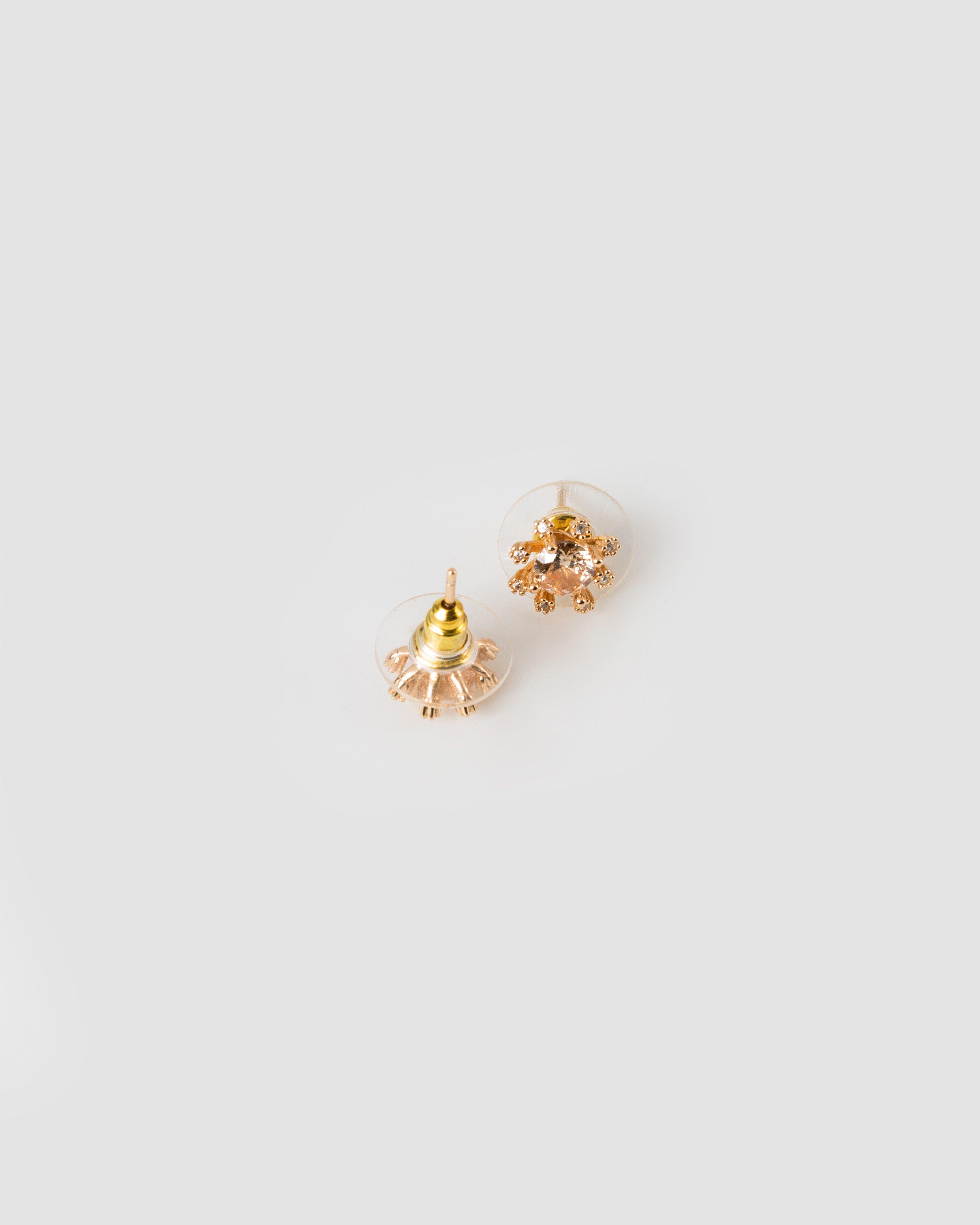 Sterling Silver Cubic Zirconia Floral Stud Earrings -  Stone