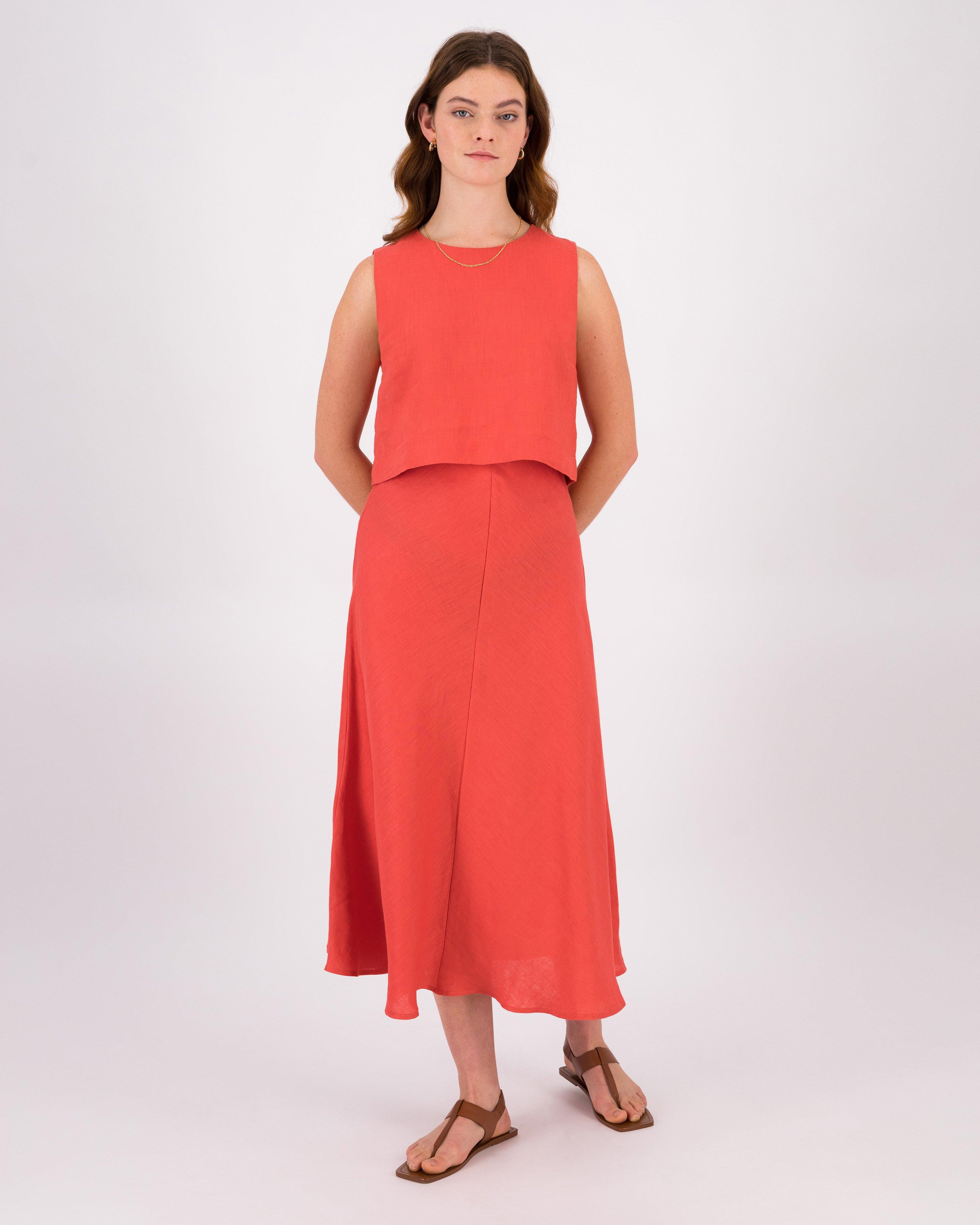 Flora Linen Skirt -  Coral