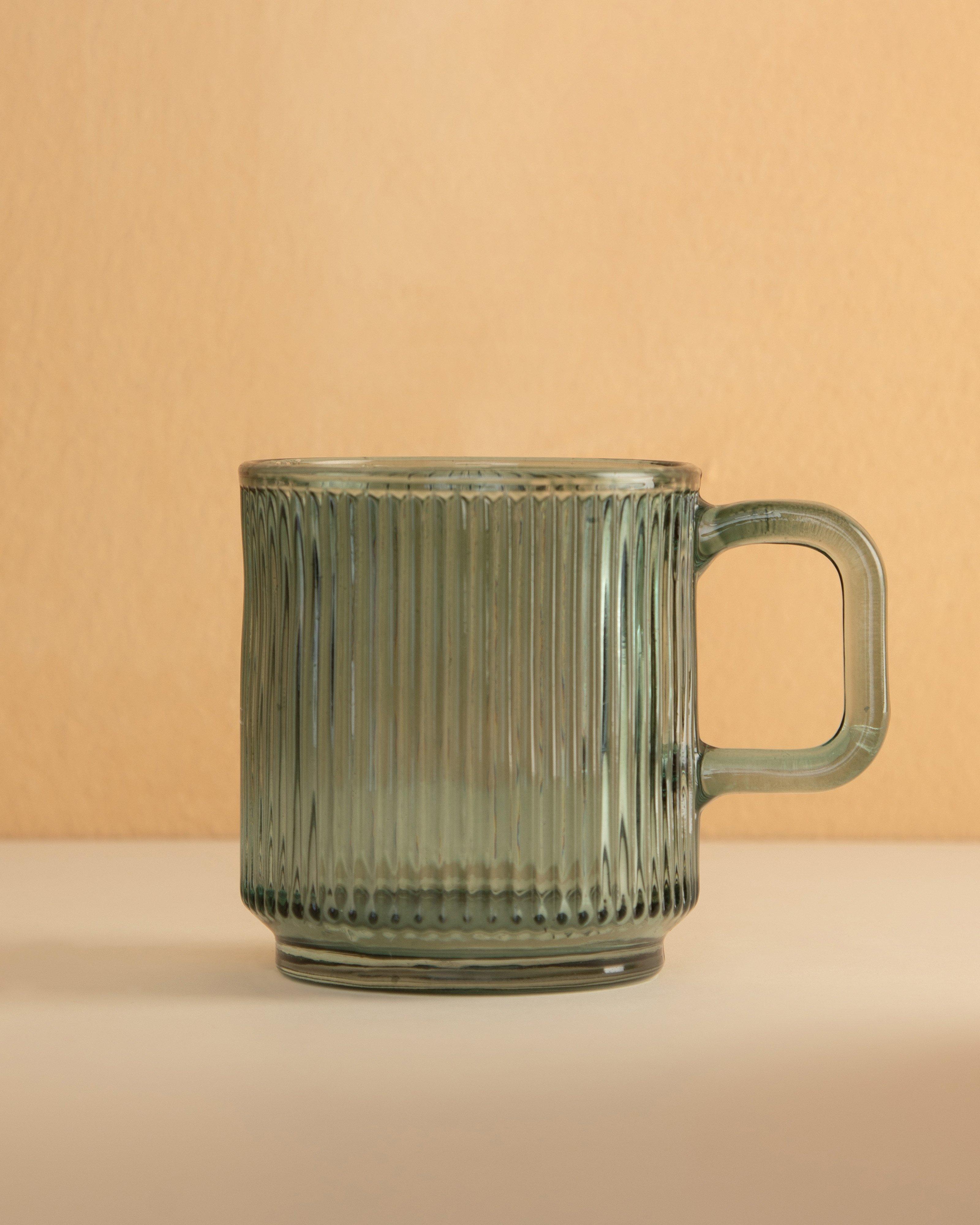 Ribbed Glass Mug -  Teal