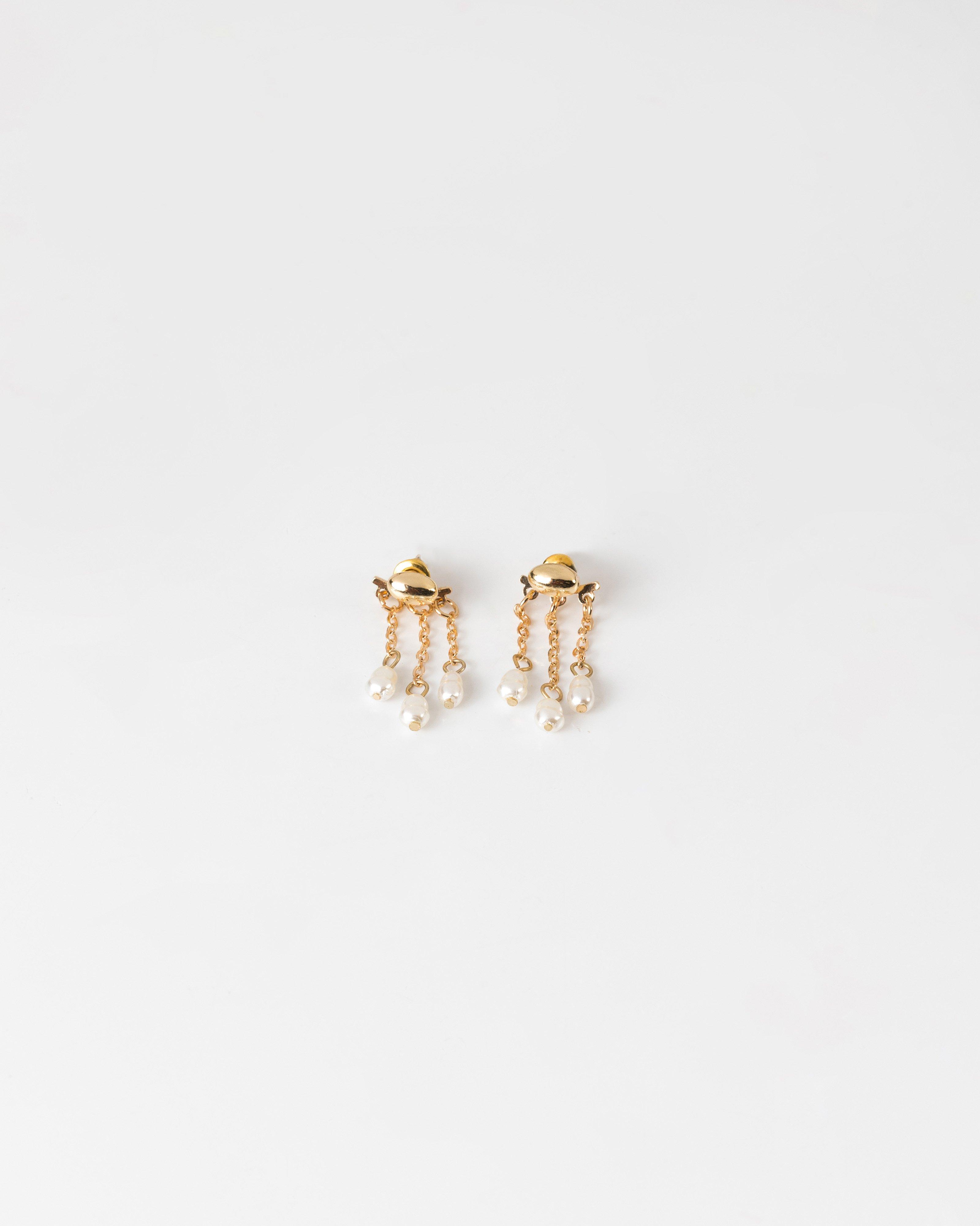 Peek-A-Boo Pearl Strand Drop Earrings -  Milk