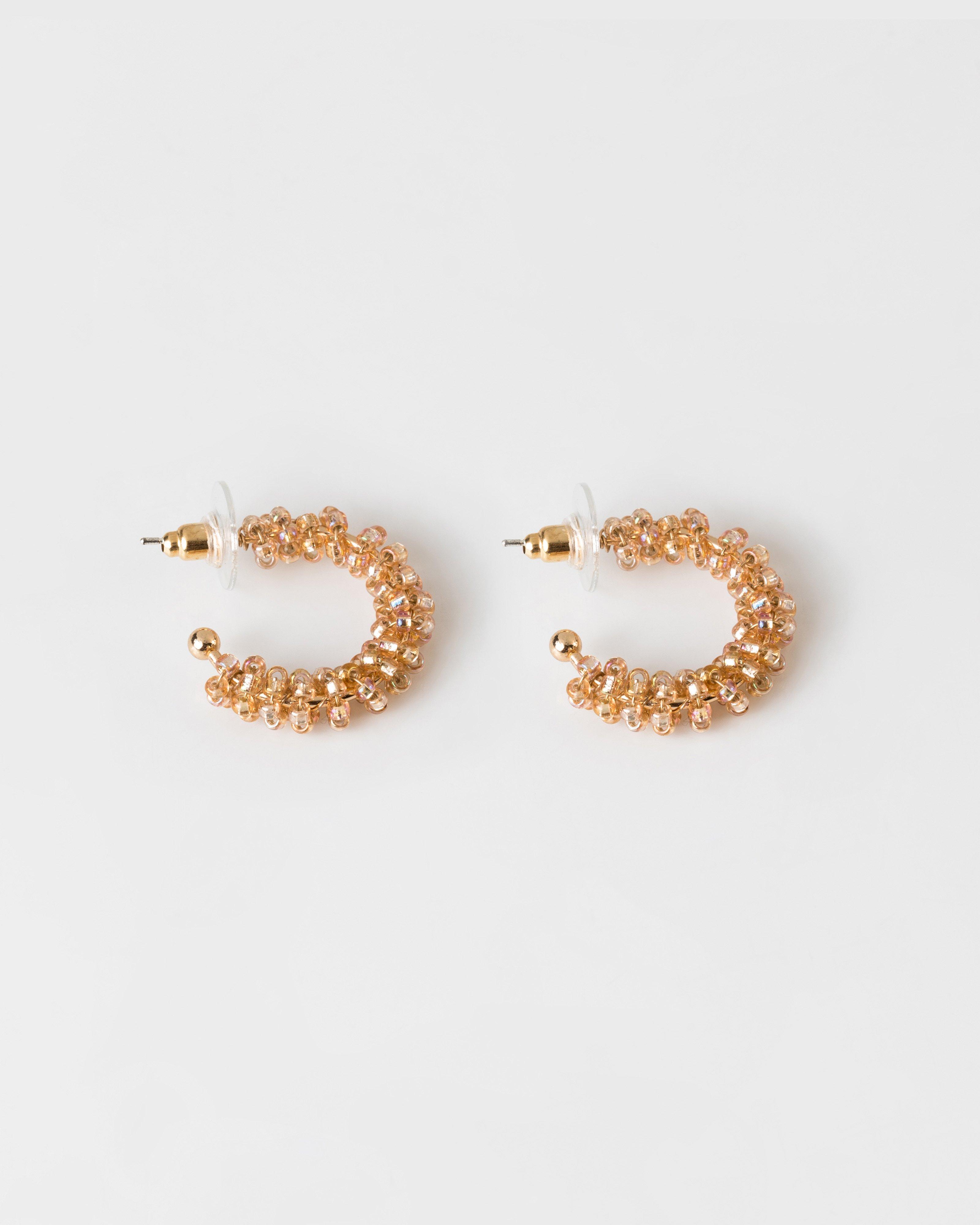 Femme Beaded Hoop Earrings -  Light Pink