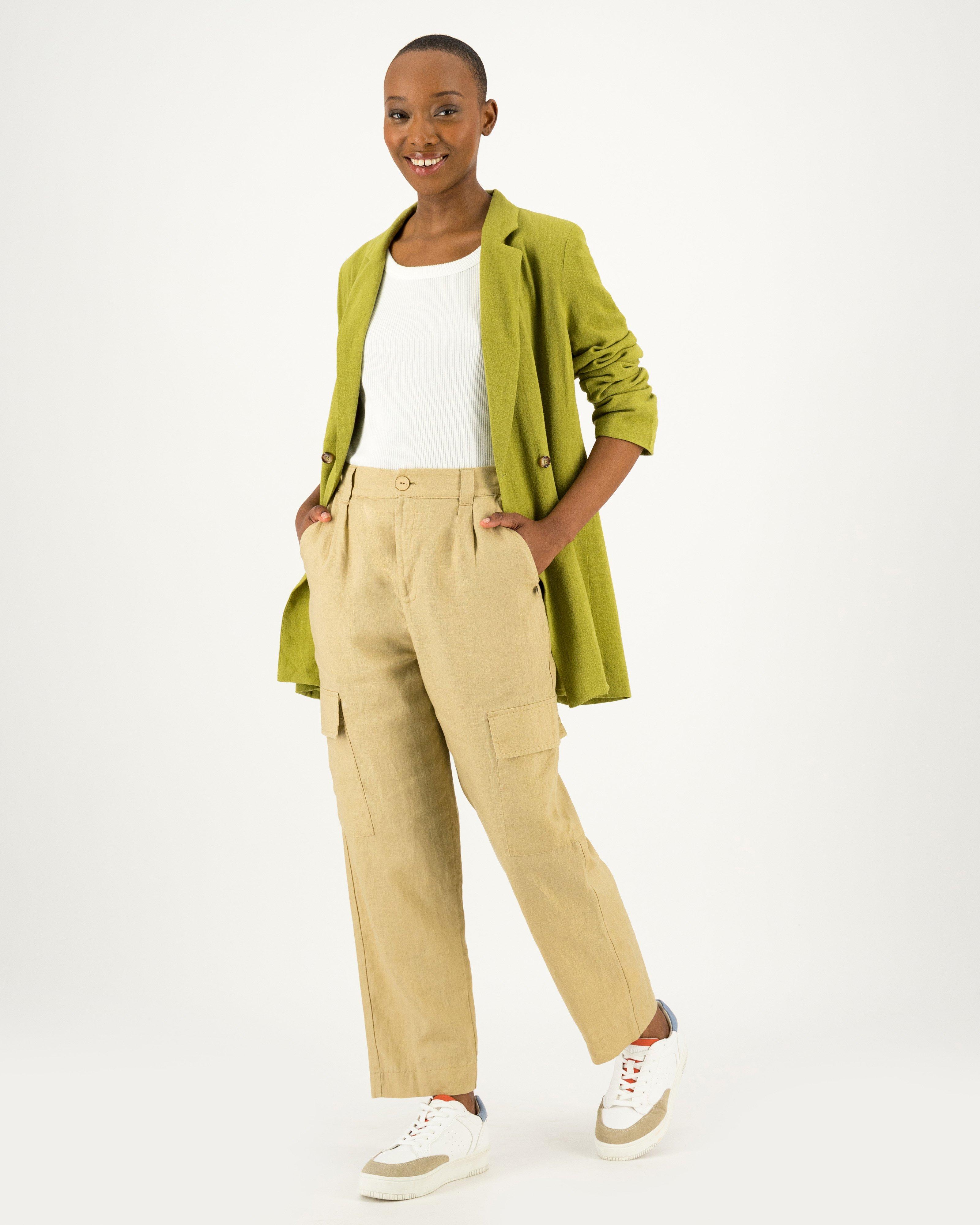 Khaki linen trousers womens sale