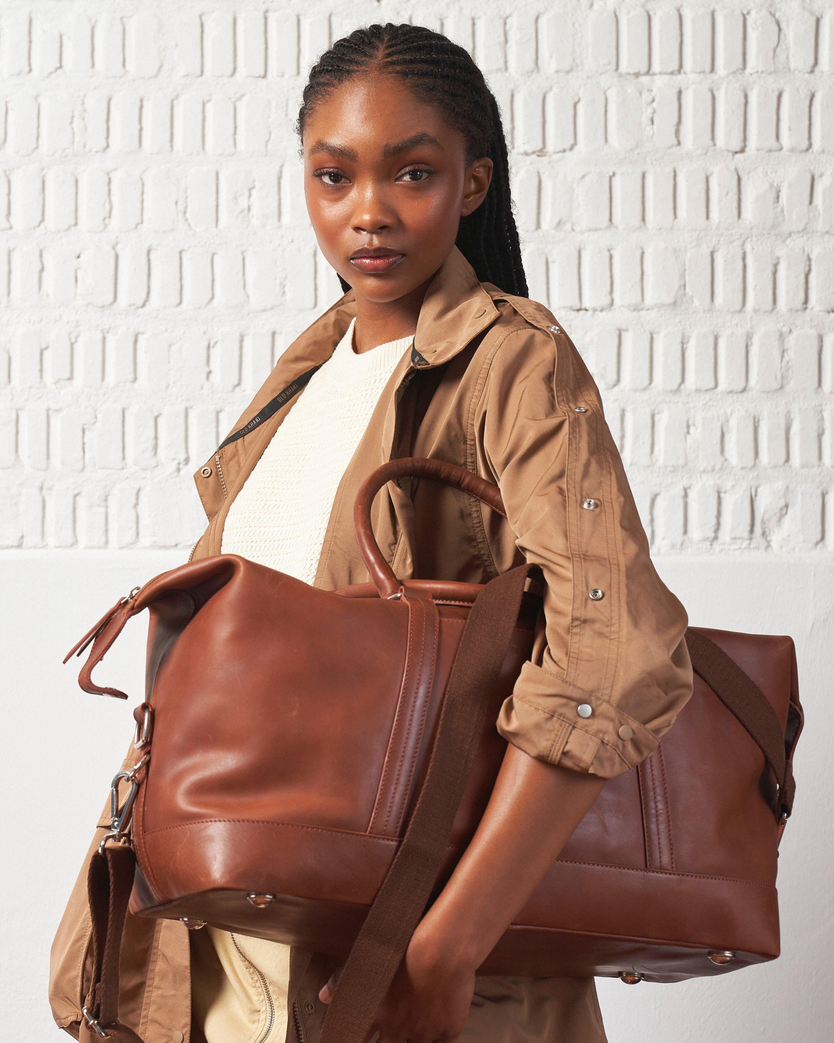 Unisex Rami Leather Weekender Bag -  Brown