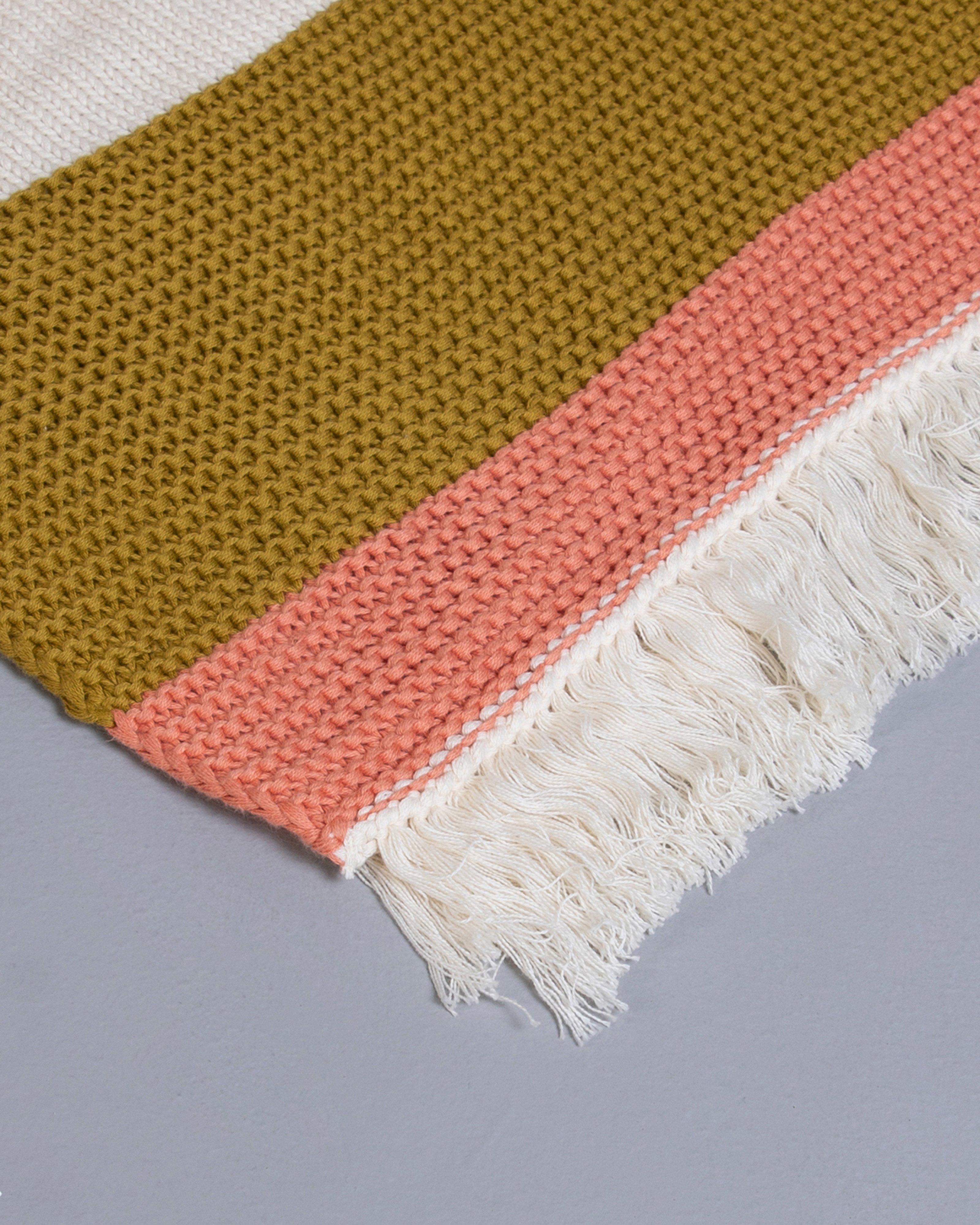 Knit Throw with Border and Tassels  -  Ochre