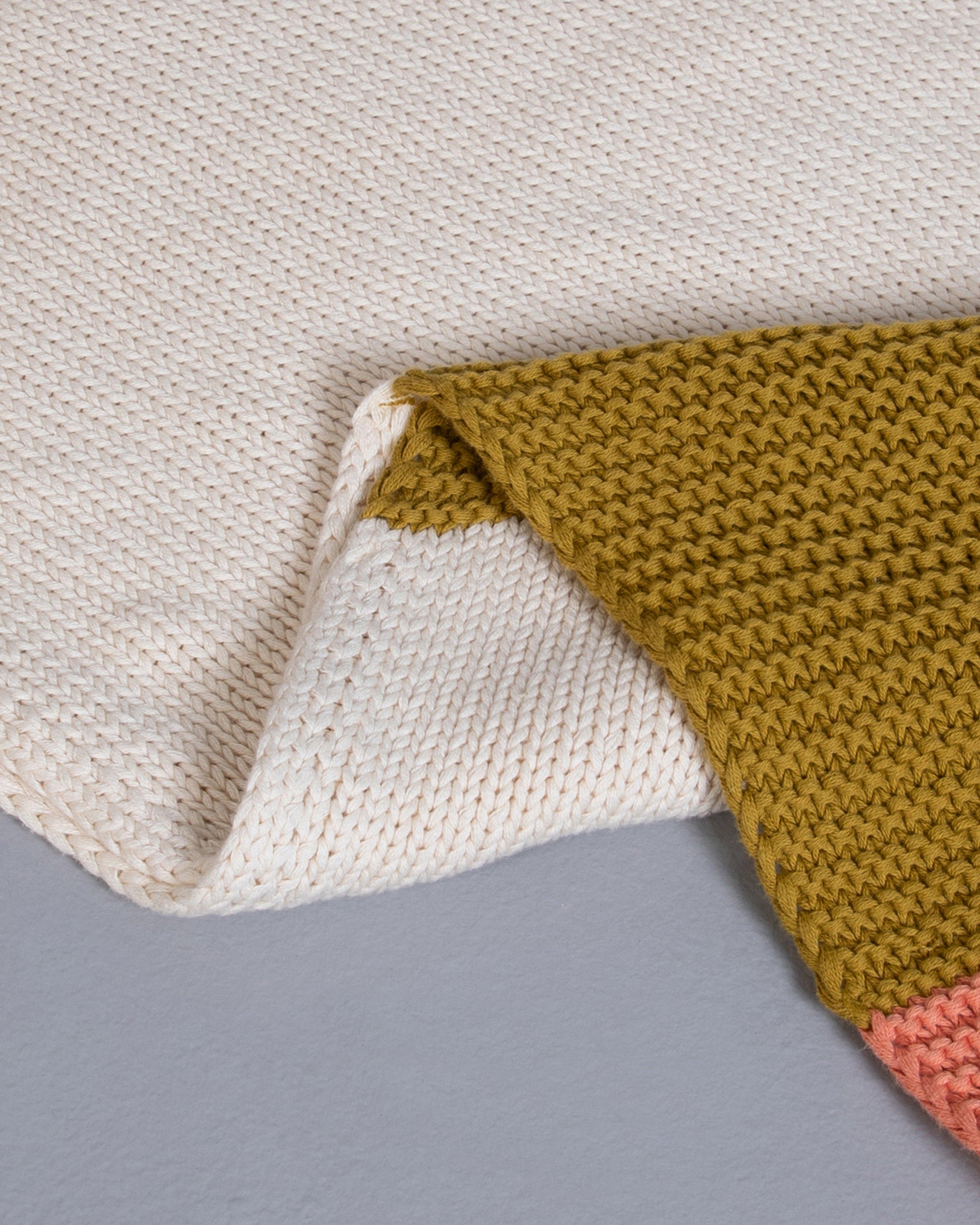 Knit Throw with Border and Tassels  -  Ochre