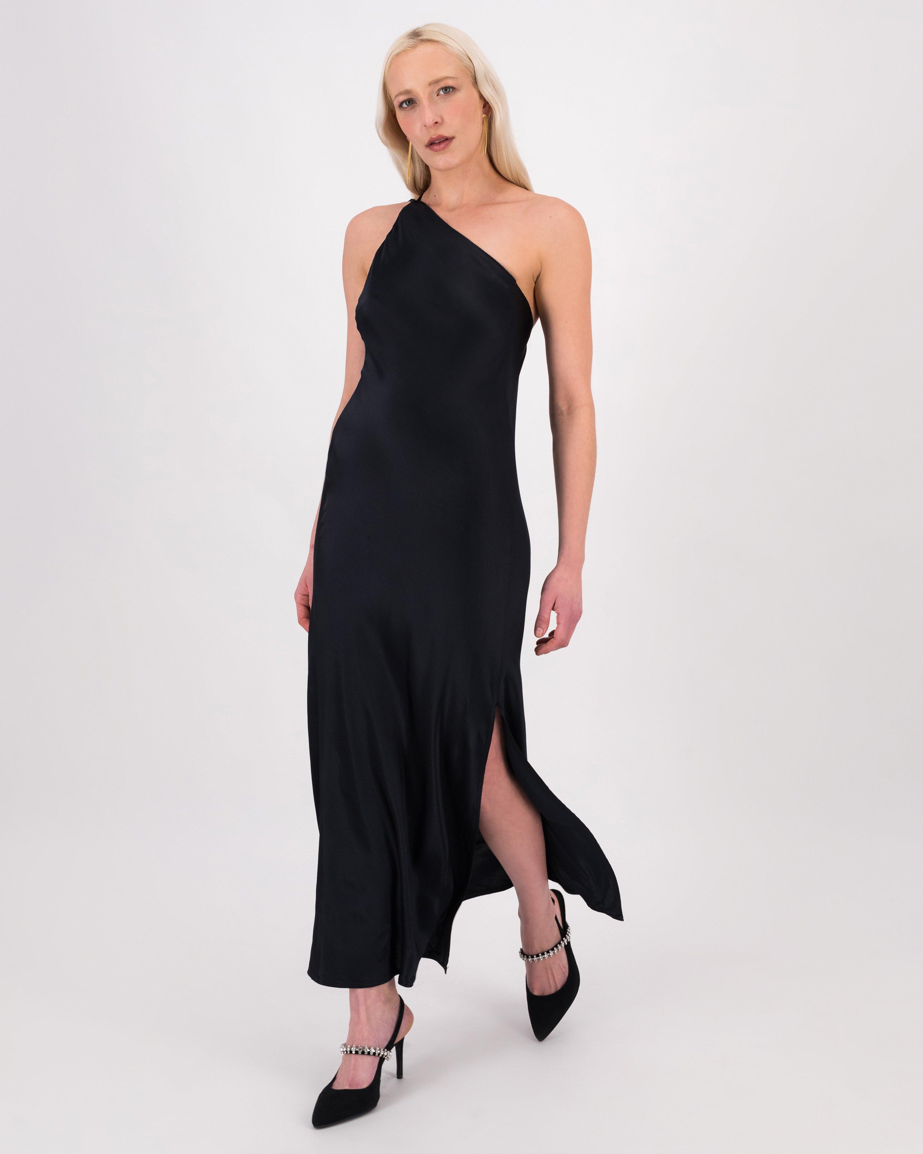 SATIN SLIP DRESS-BLACK