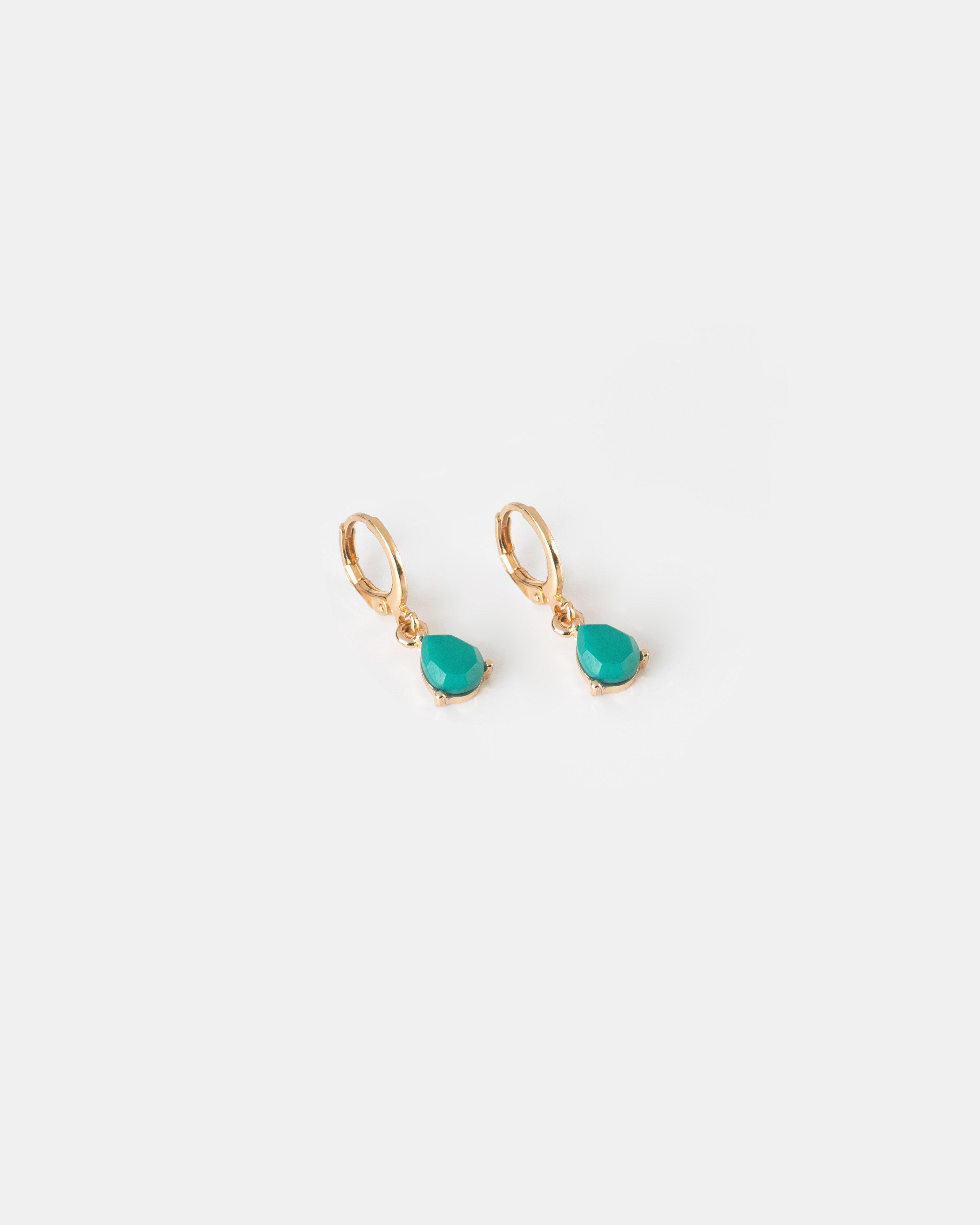 Women's Natural Stone Teardrop Hoop Earrings -  Green