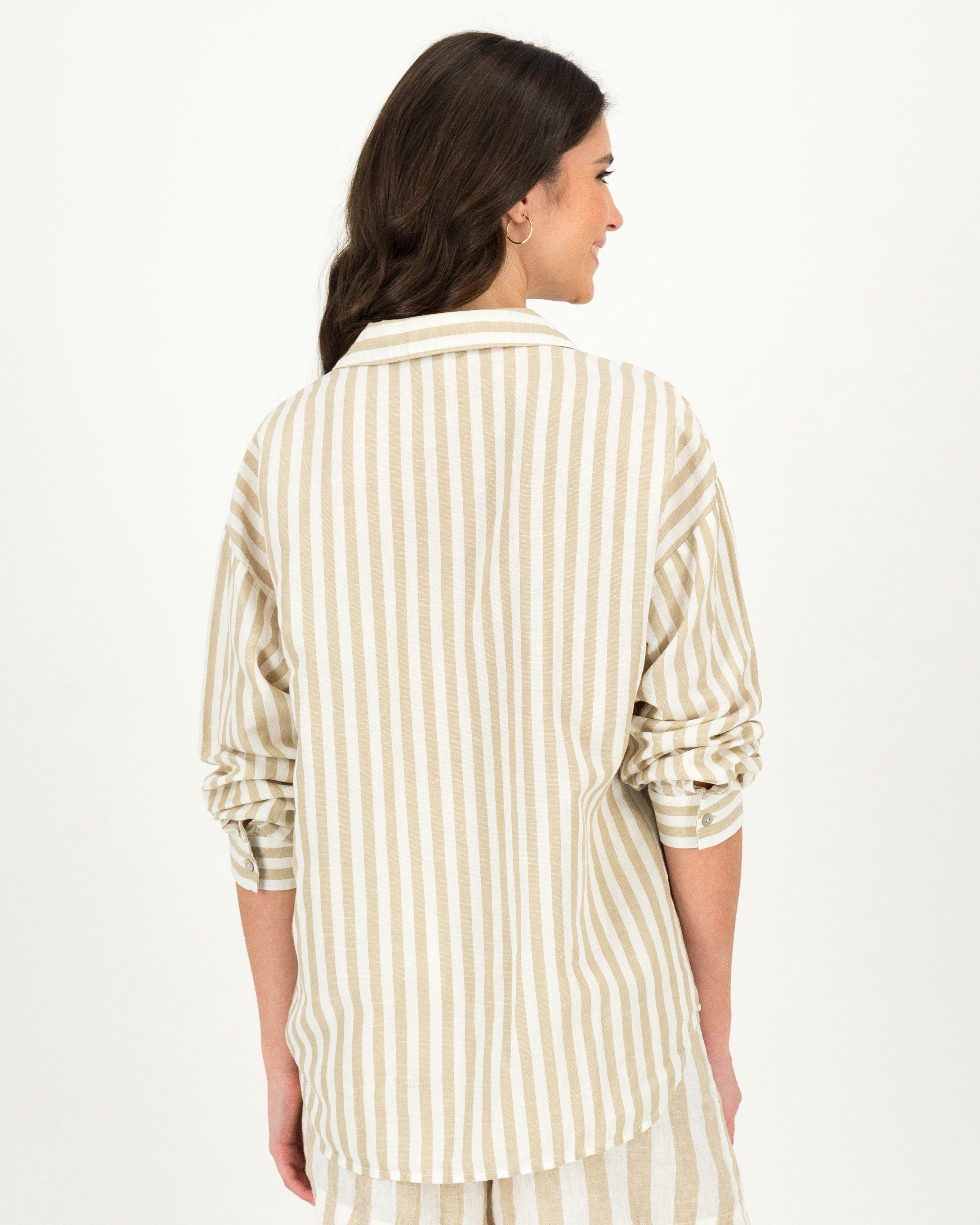 Old Khaki Women's Nova Boyfriend Stripe Shirt -  Stone