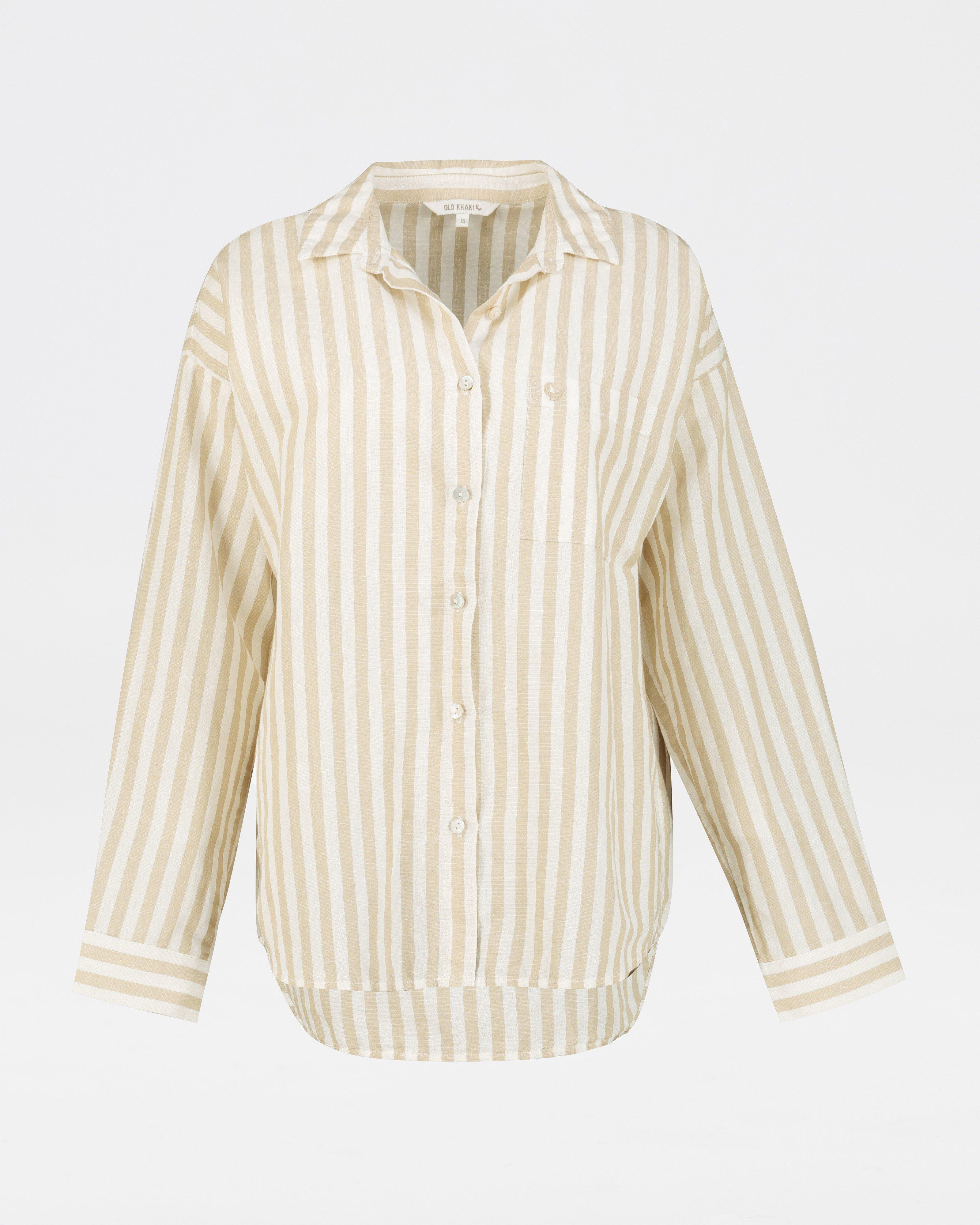 Old Khaki Women's Nova Boyfriend Stripe Shirt -  Stone