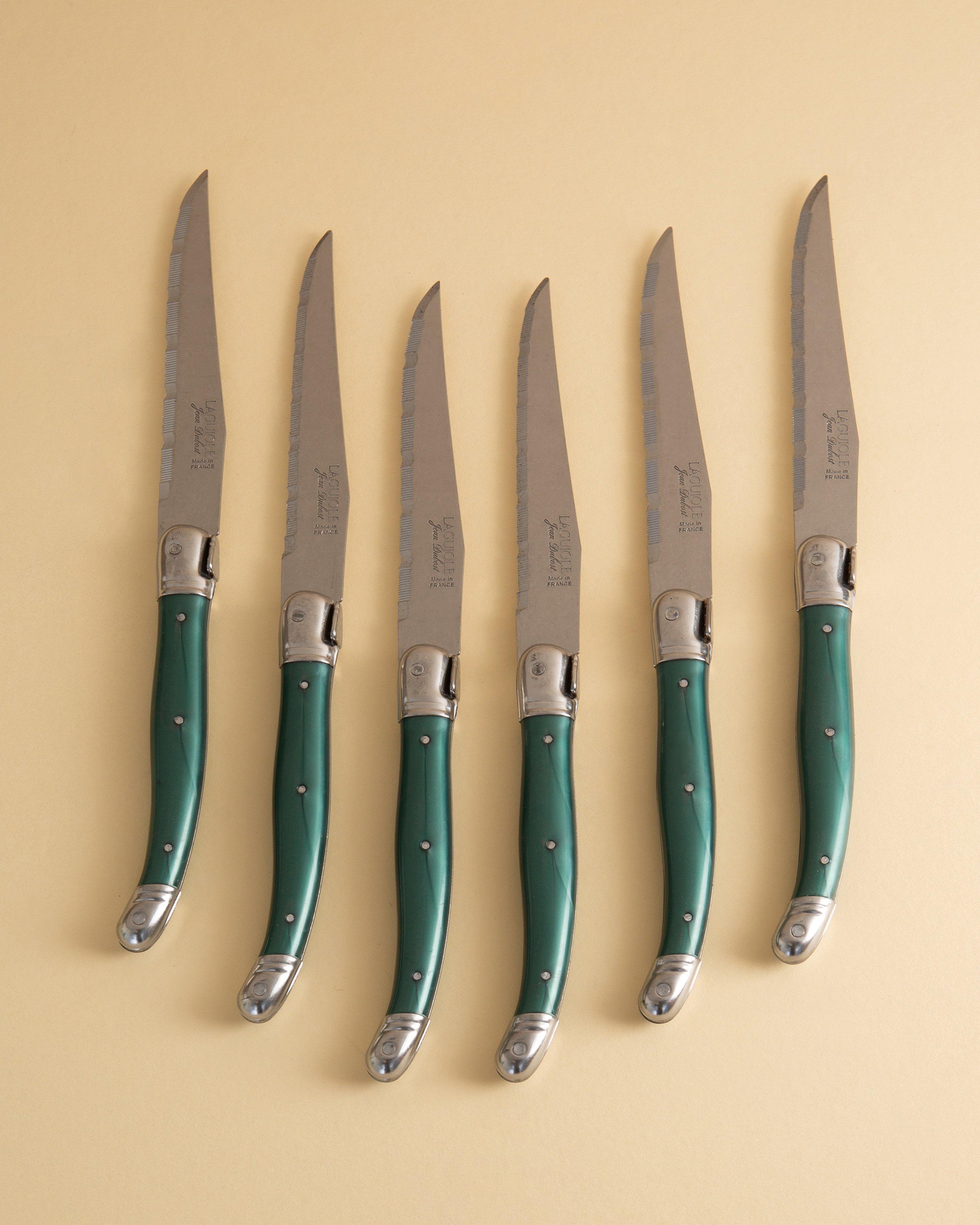 Laguiole Steak Knives in a Block -  Green