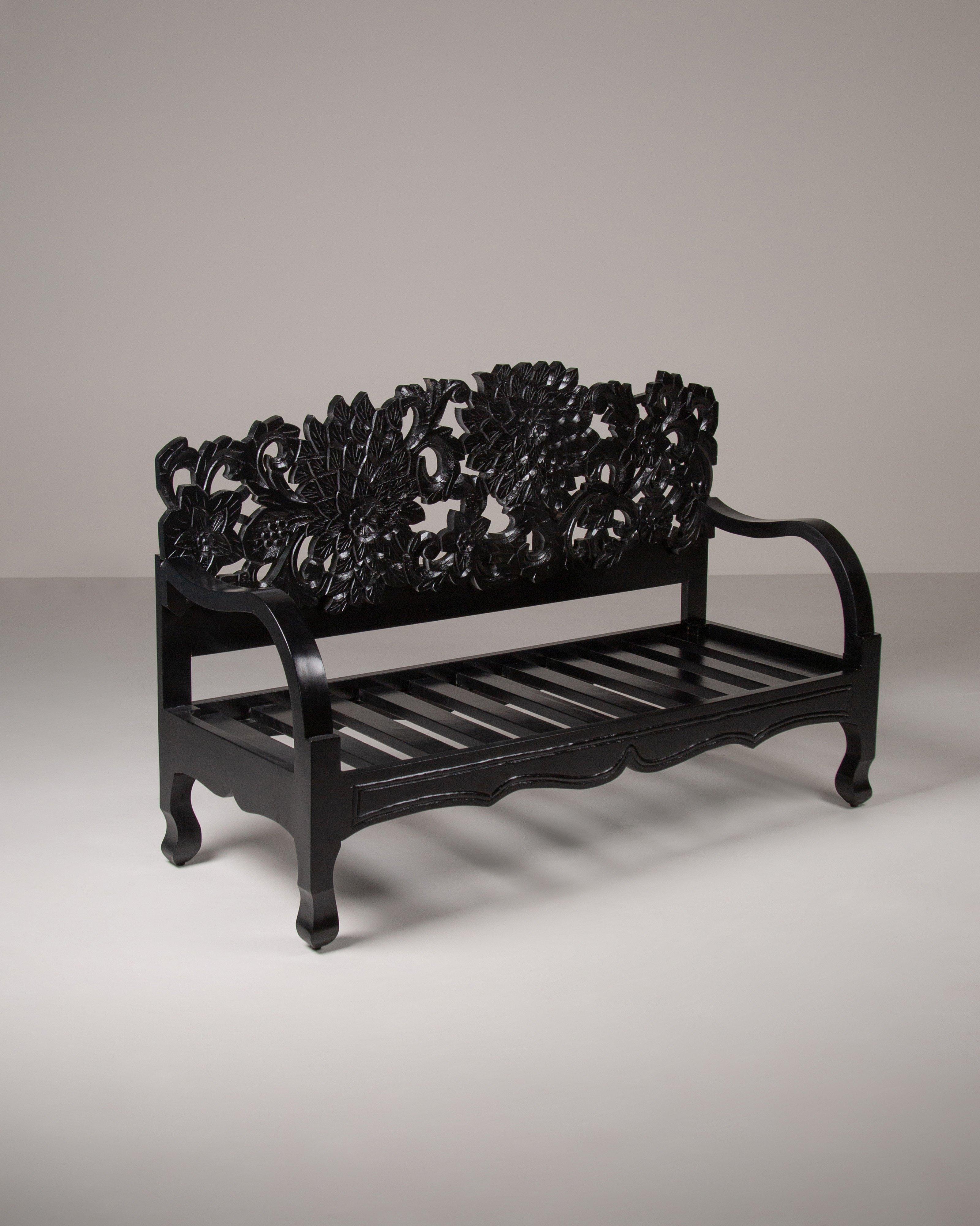 Eila Hand Carved Bench -  Black