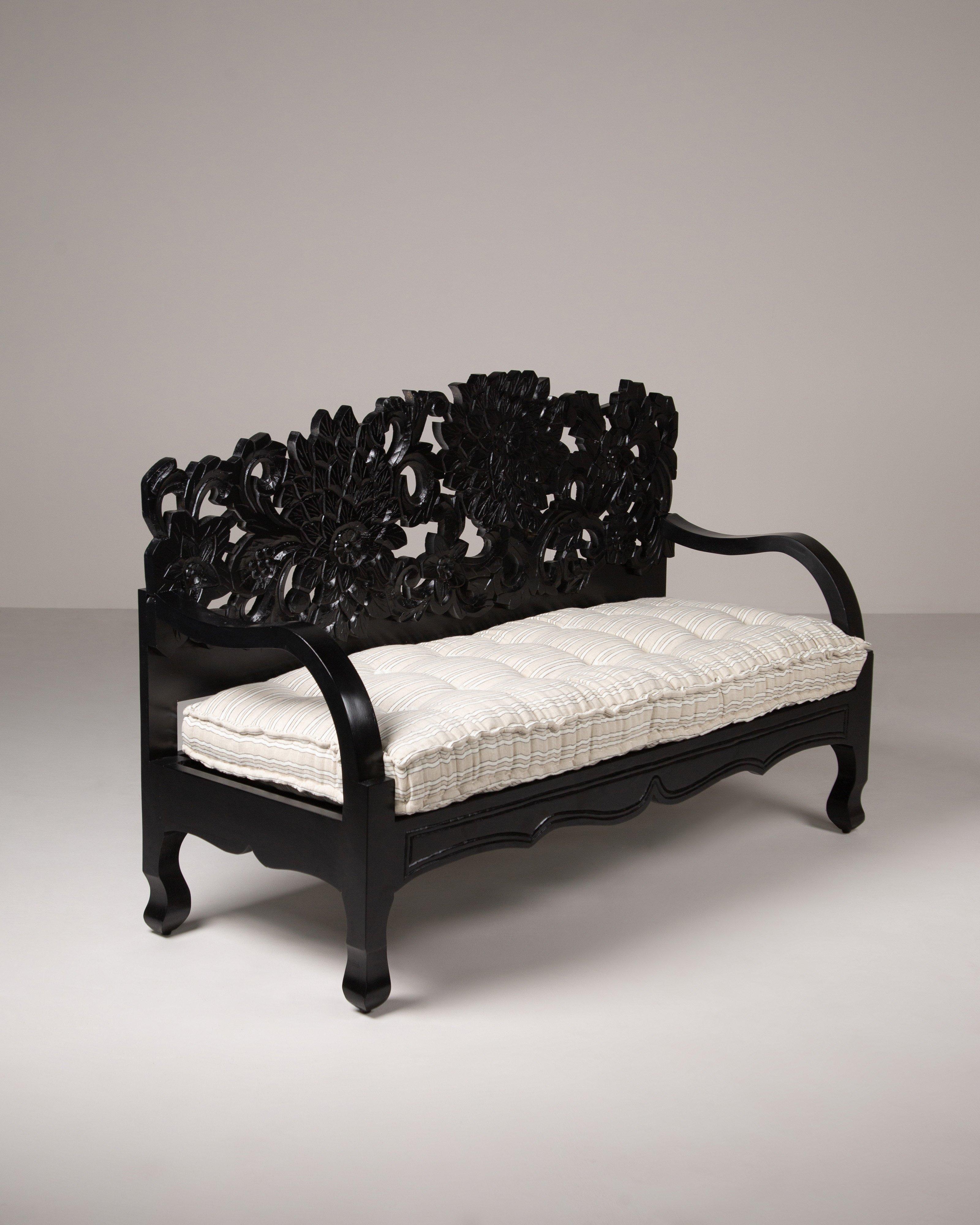 Eila Hand Carved Bench -  Black