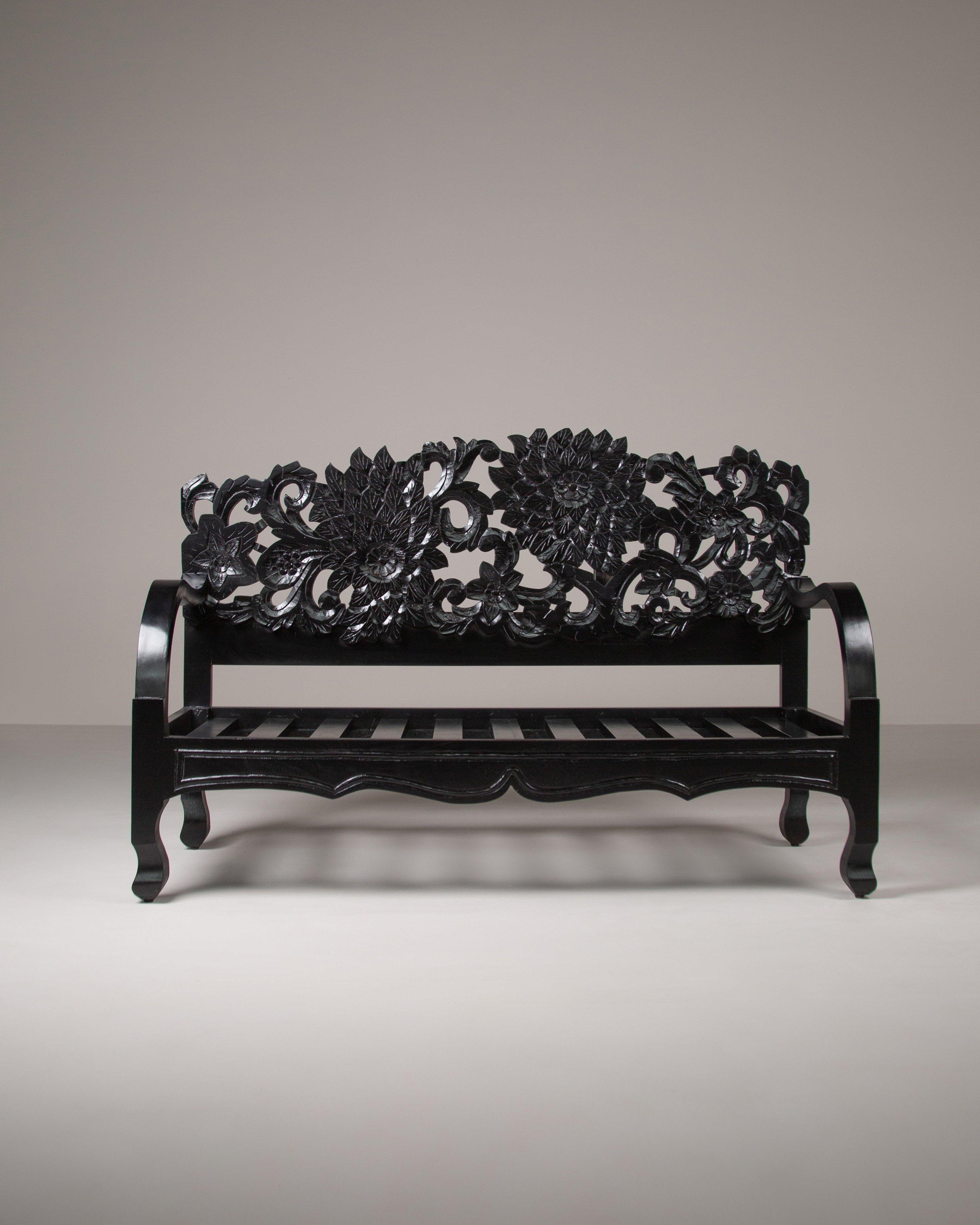 Eila Hand Carved Bench -  Black