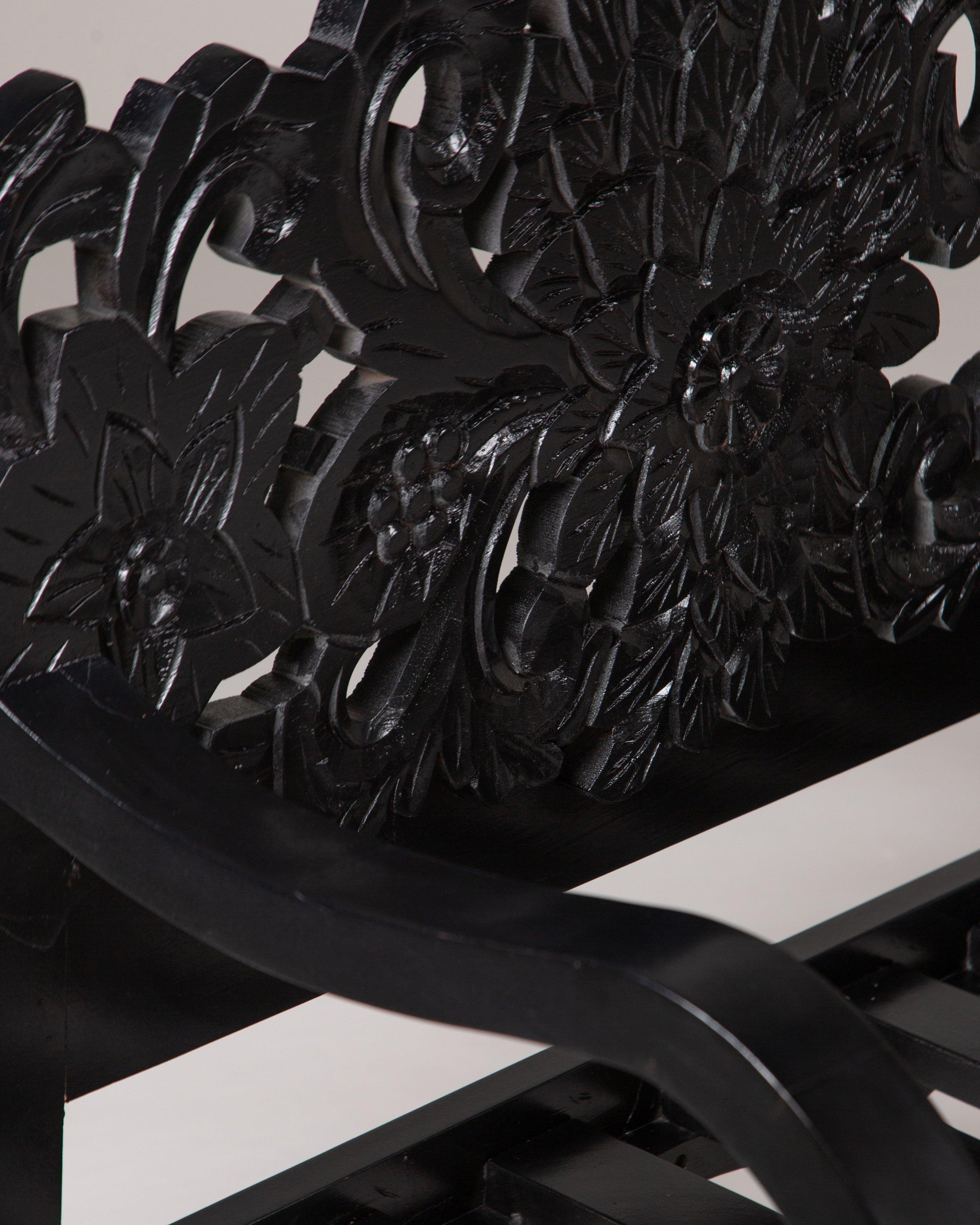 Eila Hand Carved Bench -  Black