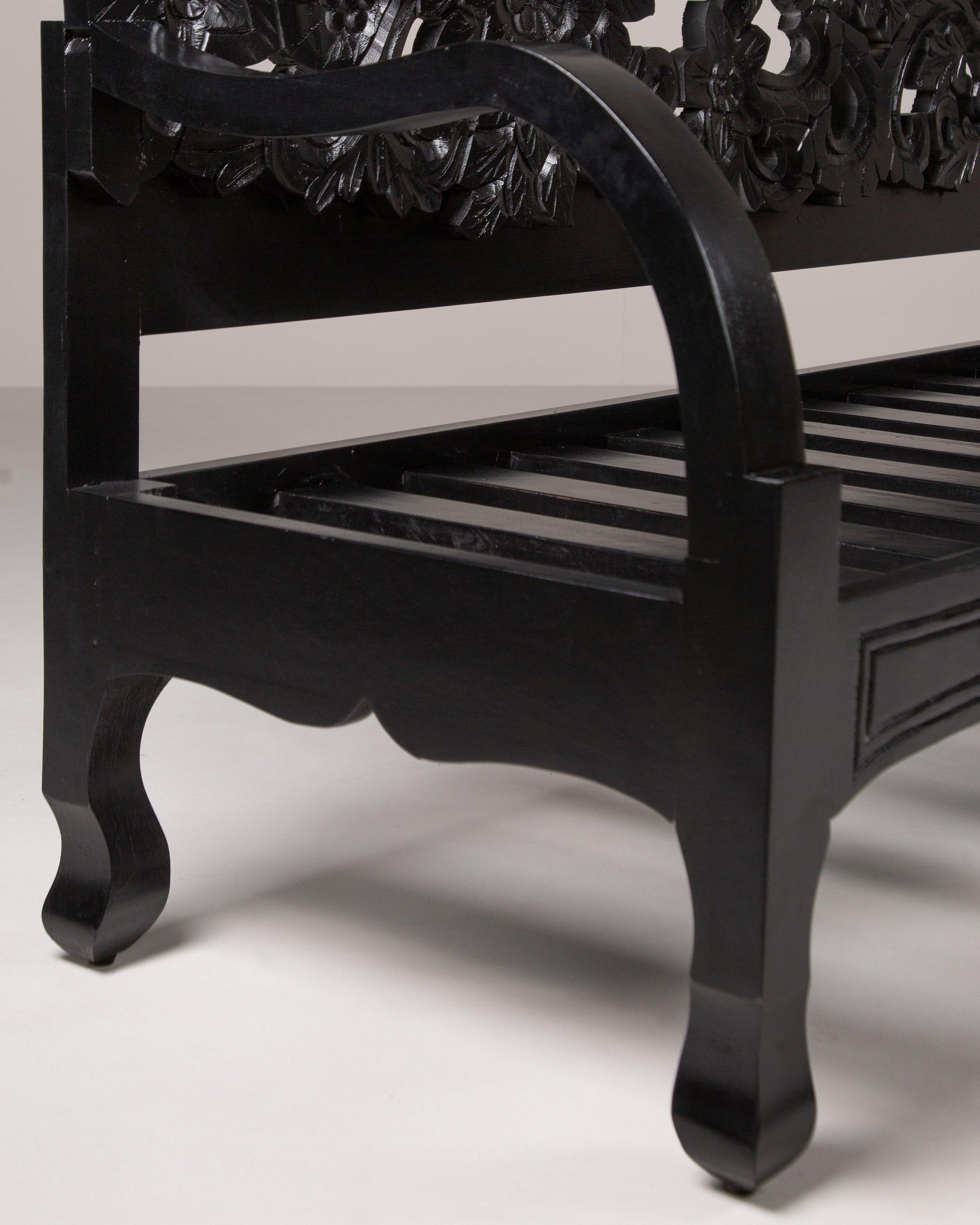 Eila Hand Carved Bench -  Black