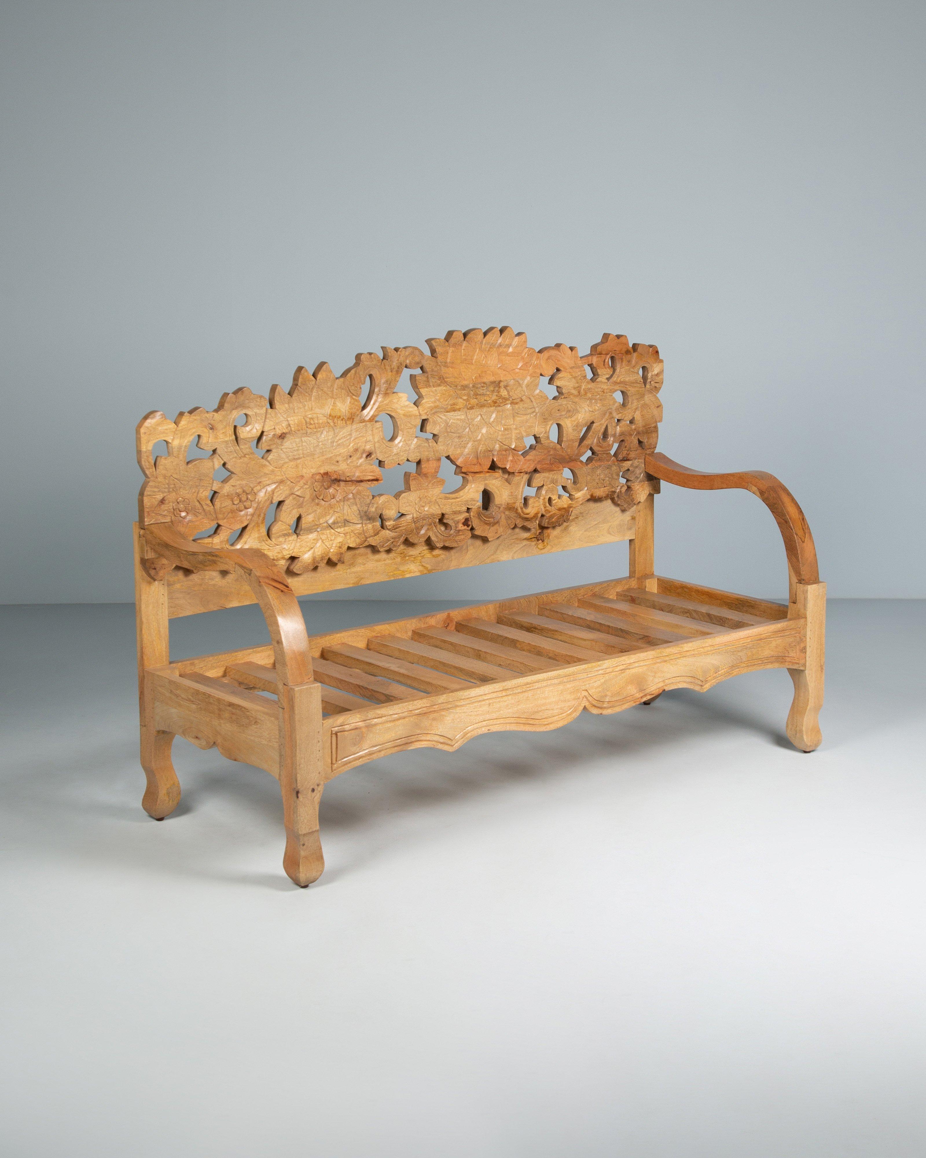 Eila Hand Carved Bench -  Brown