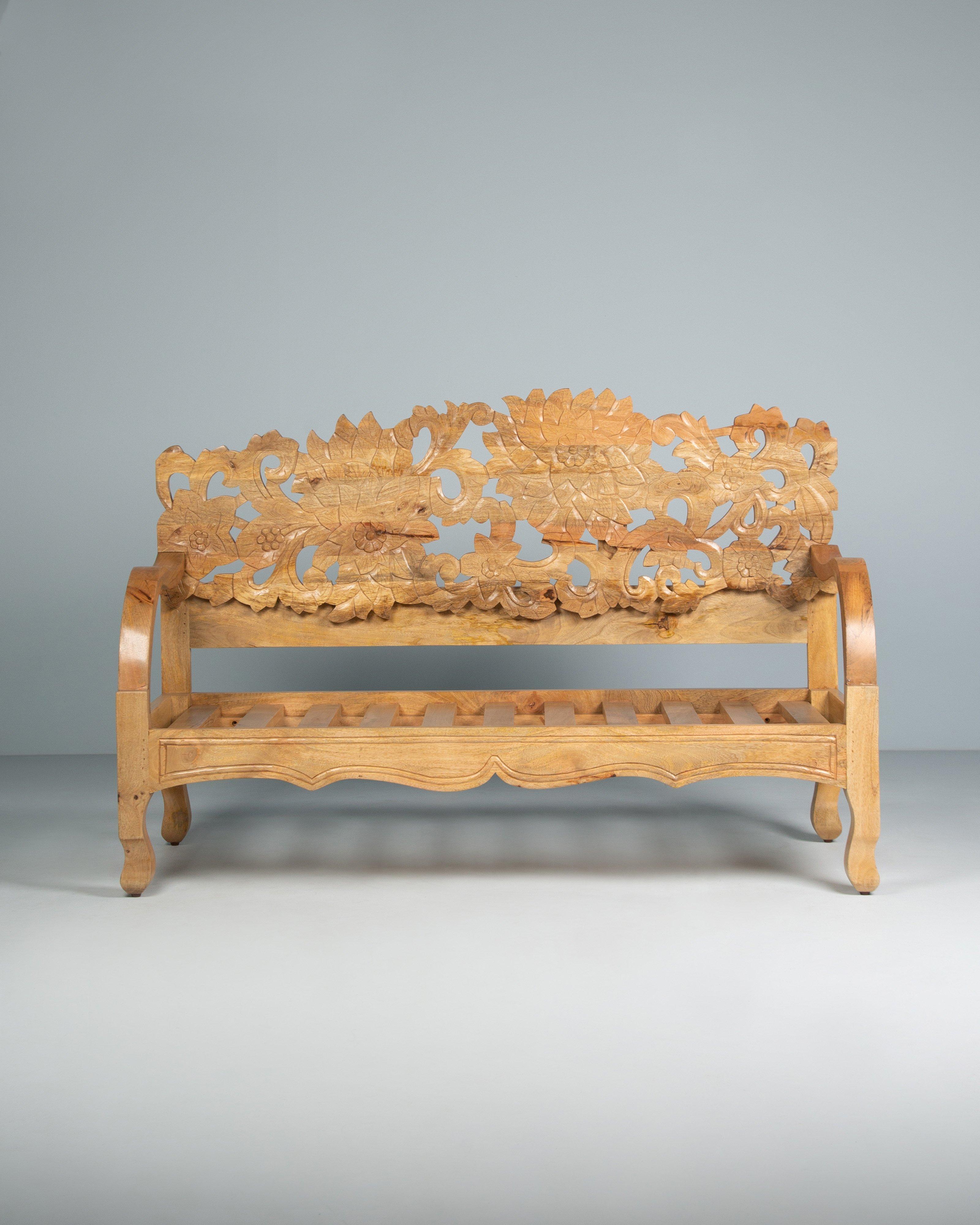 Eila Hand Carved Bench -  Brown