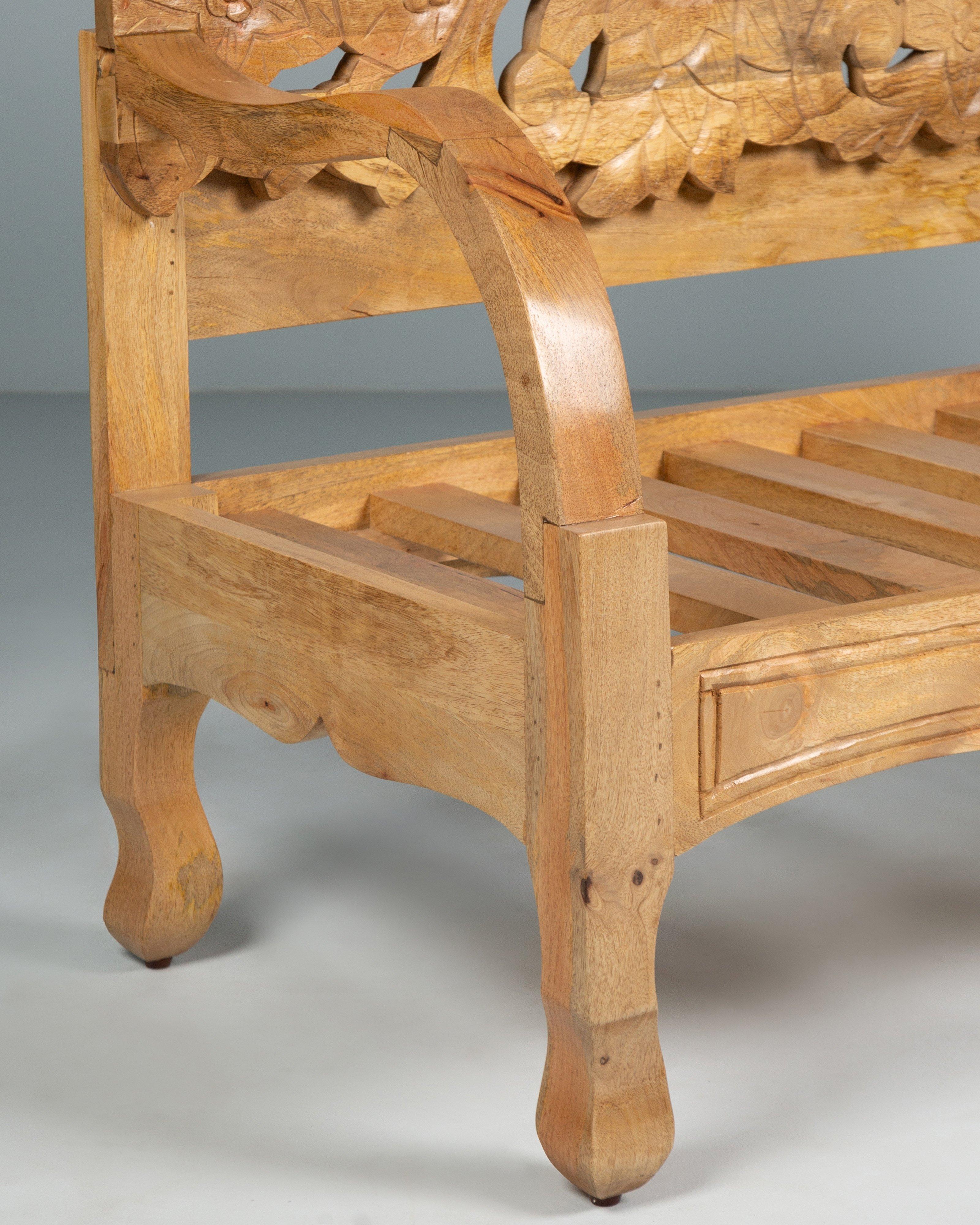 Eila Hand Carved Bench -  Brown