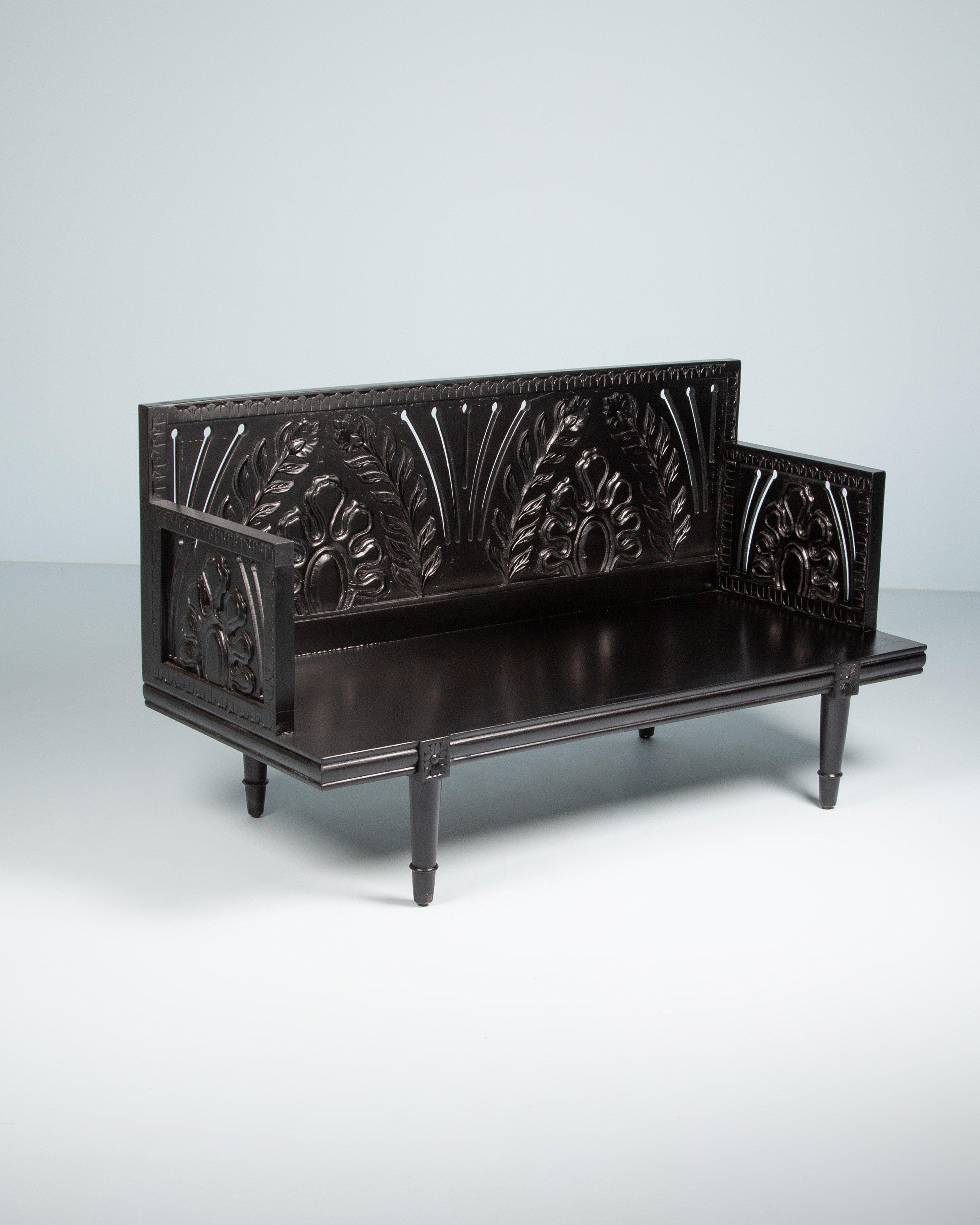 Mallika Hand Carved Bench -  Black