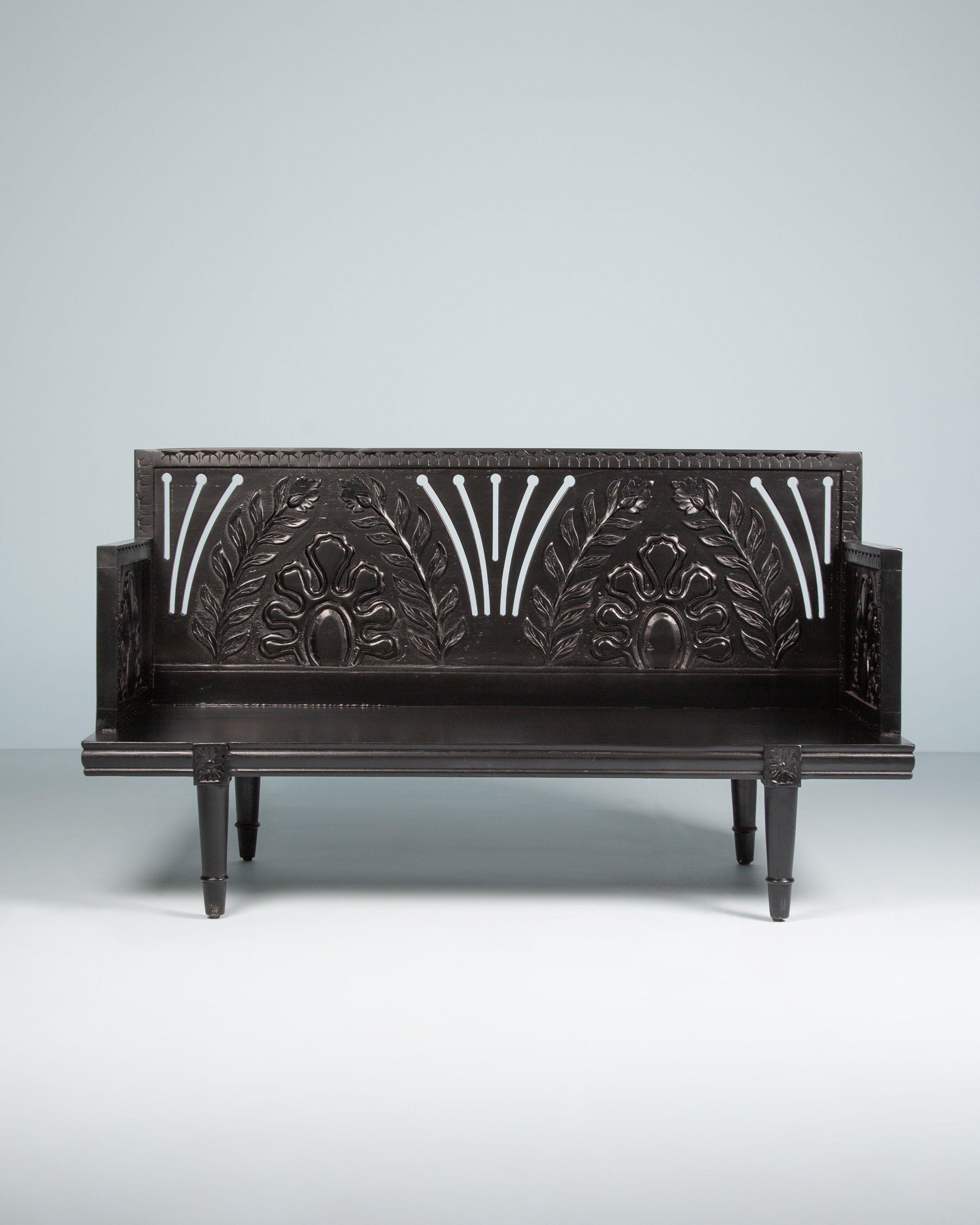 Mallika Hand Carved Bench -  Black