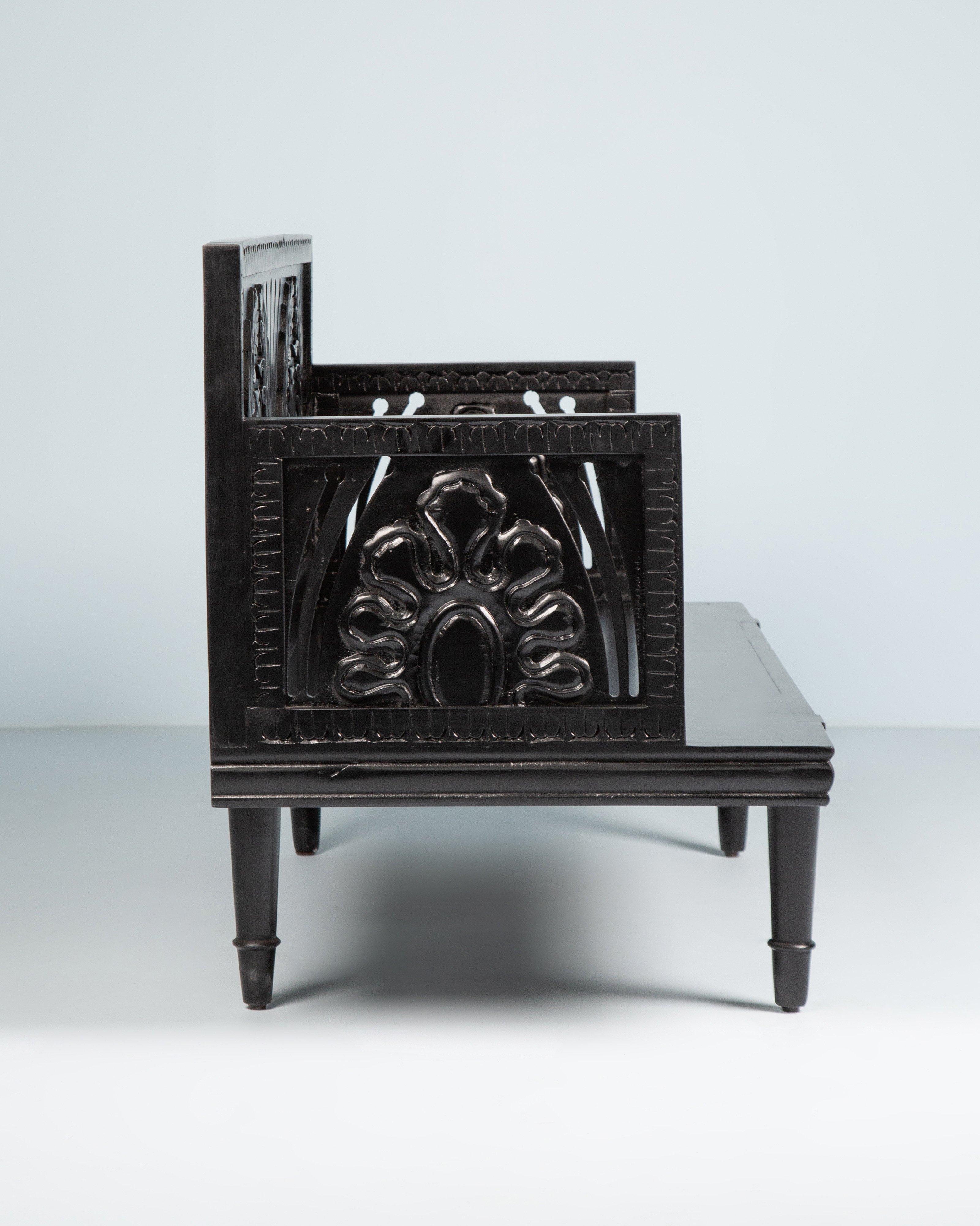 Mallika Hand Carved Bench -  Black