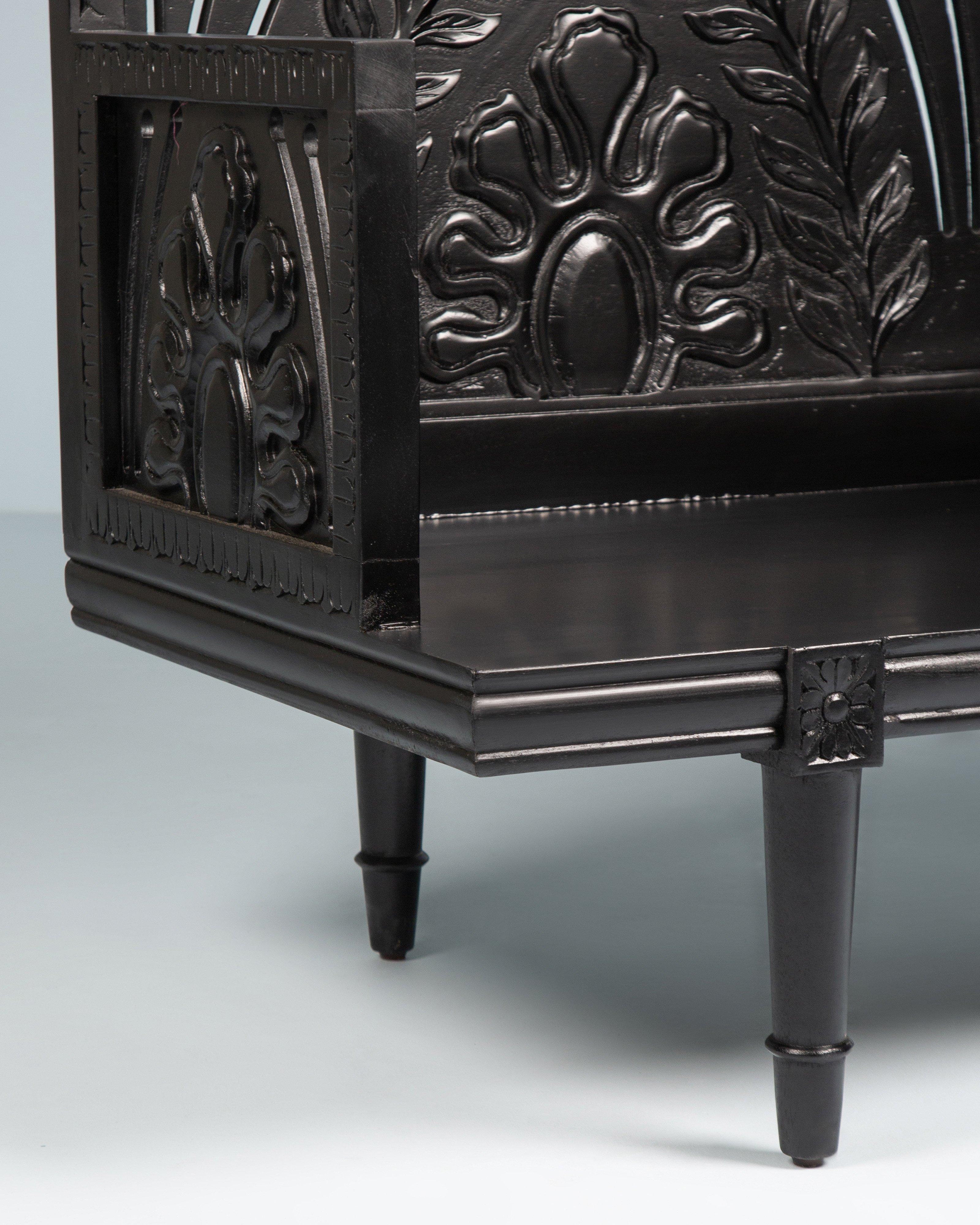 Mallika Hand Carved Bench -  Black