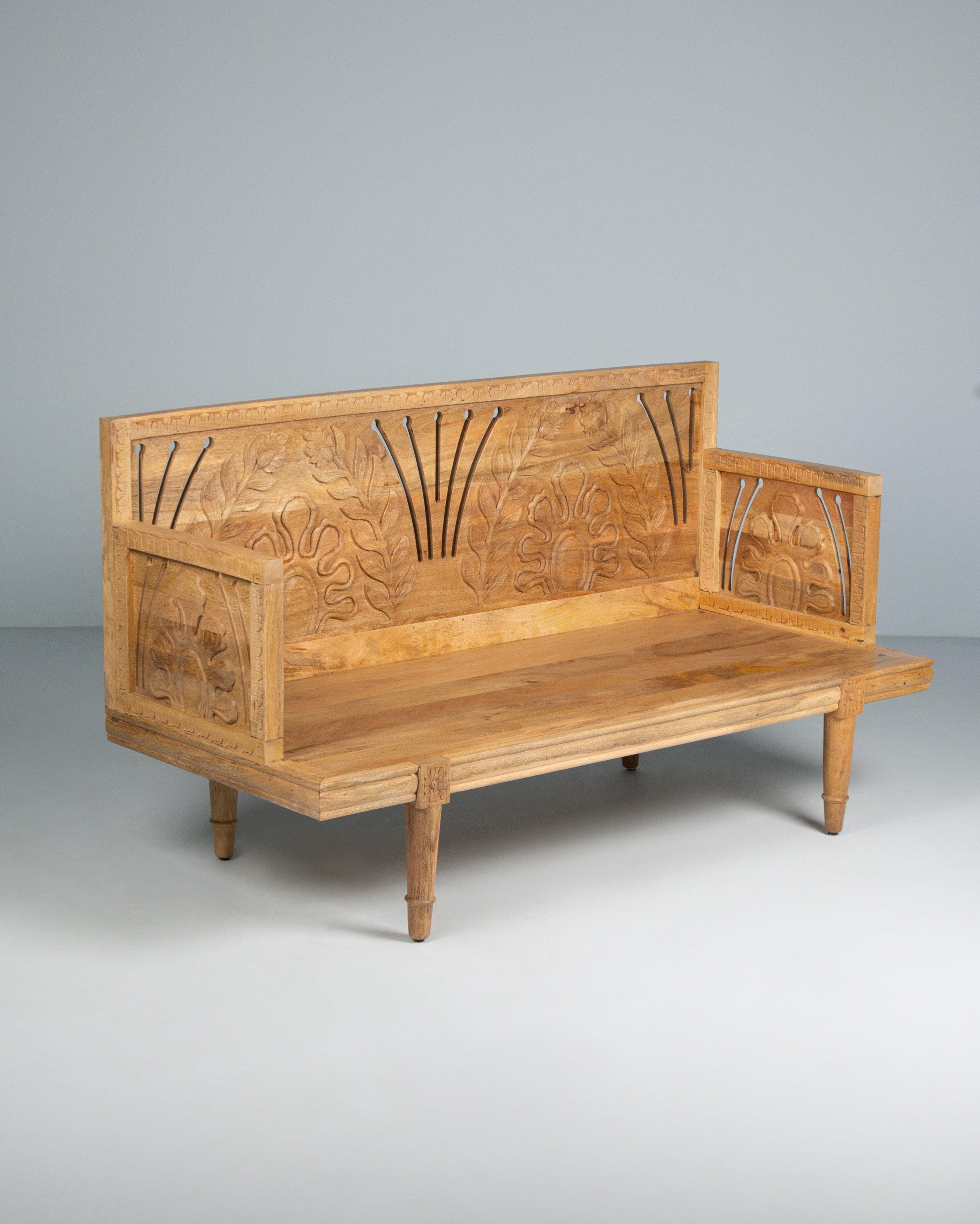 Mallika Hand Carved Bench -  Brown