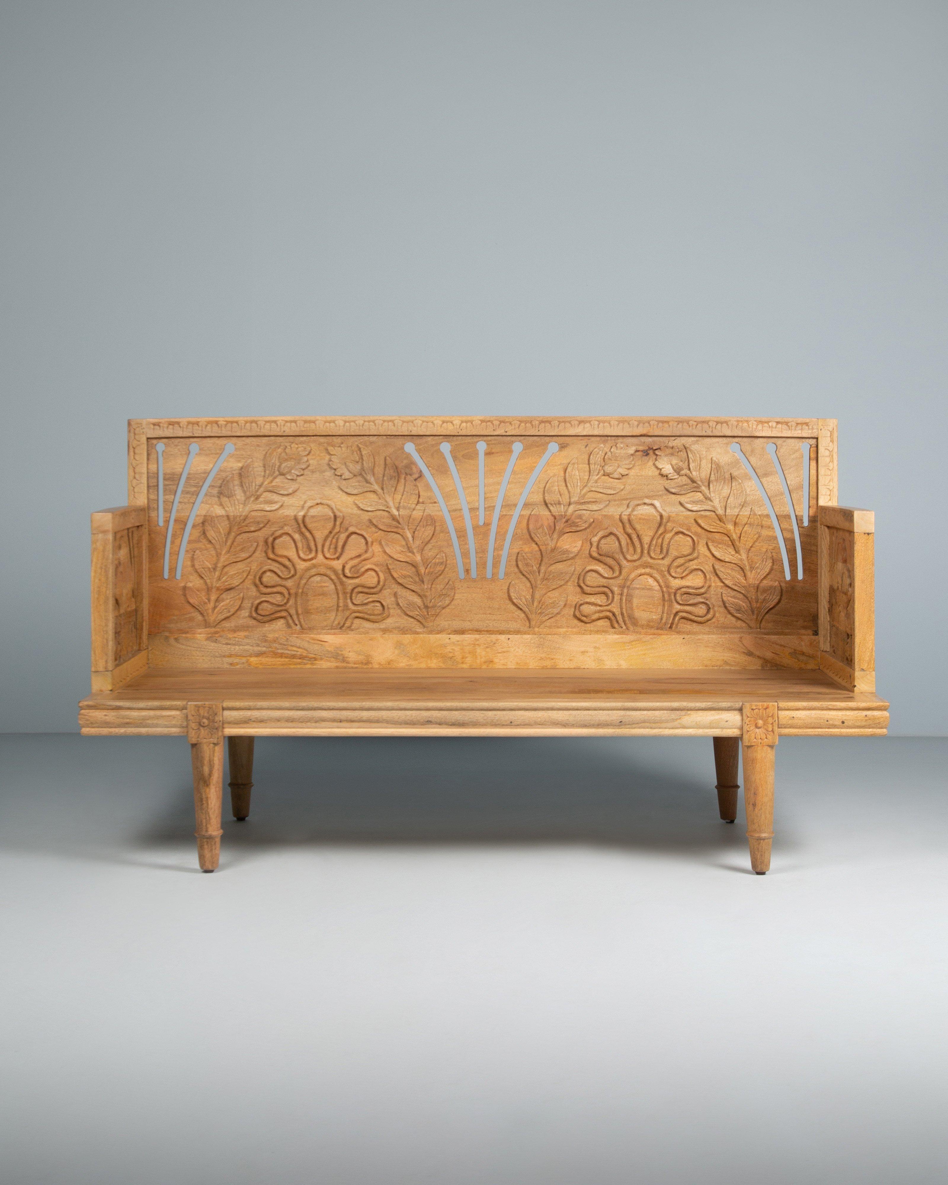 Mallika Hand Carved Bench -  Brown