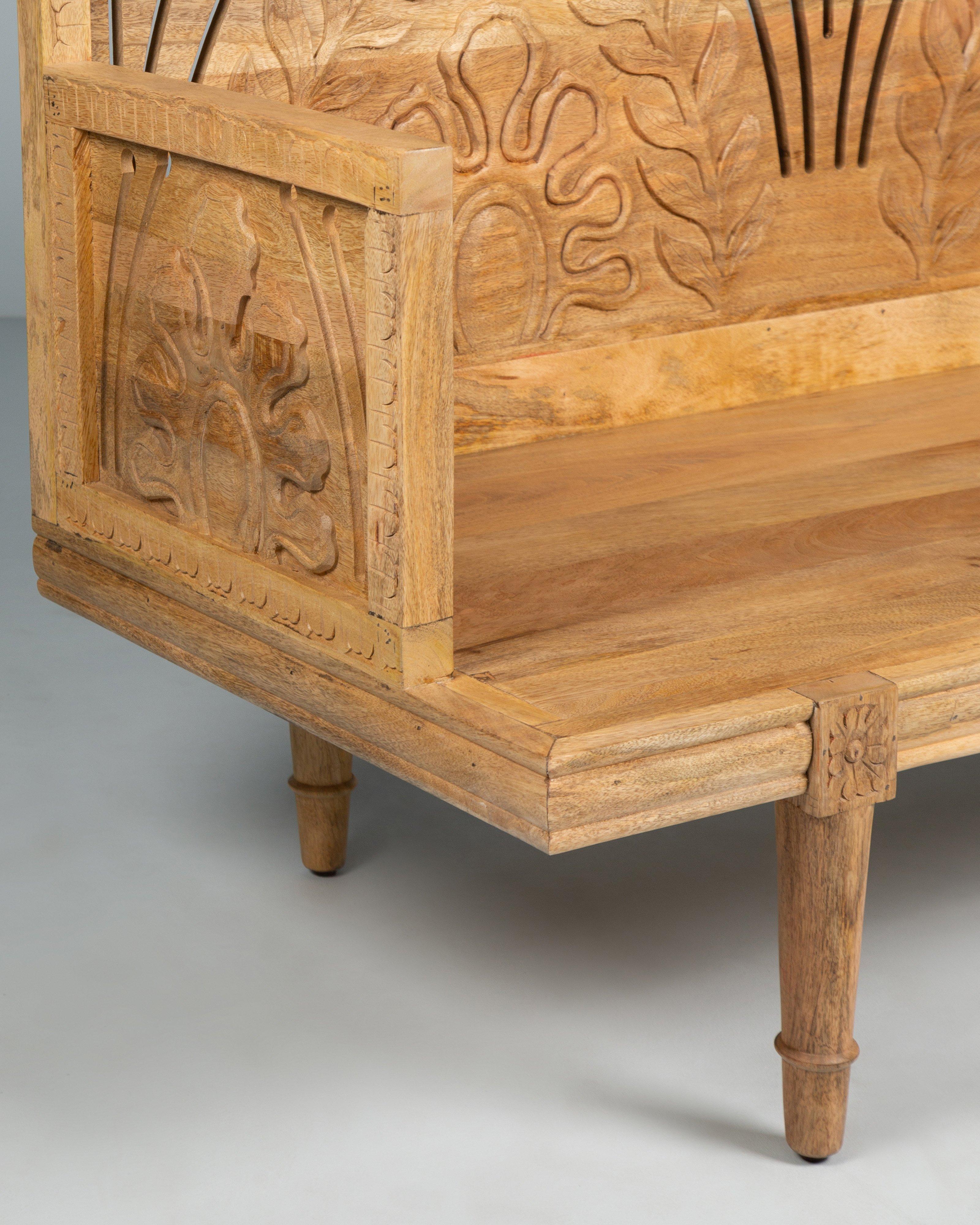 Mallika Hand Carved Bench -  Brown