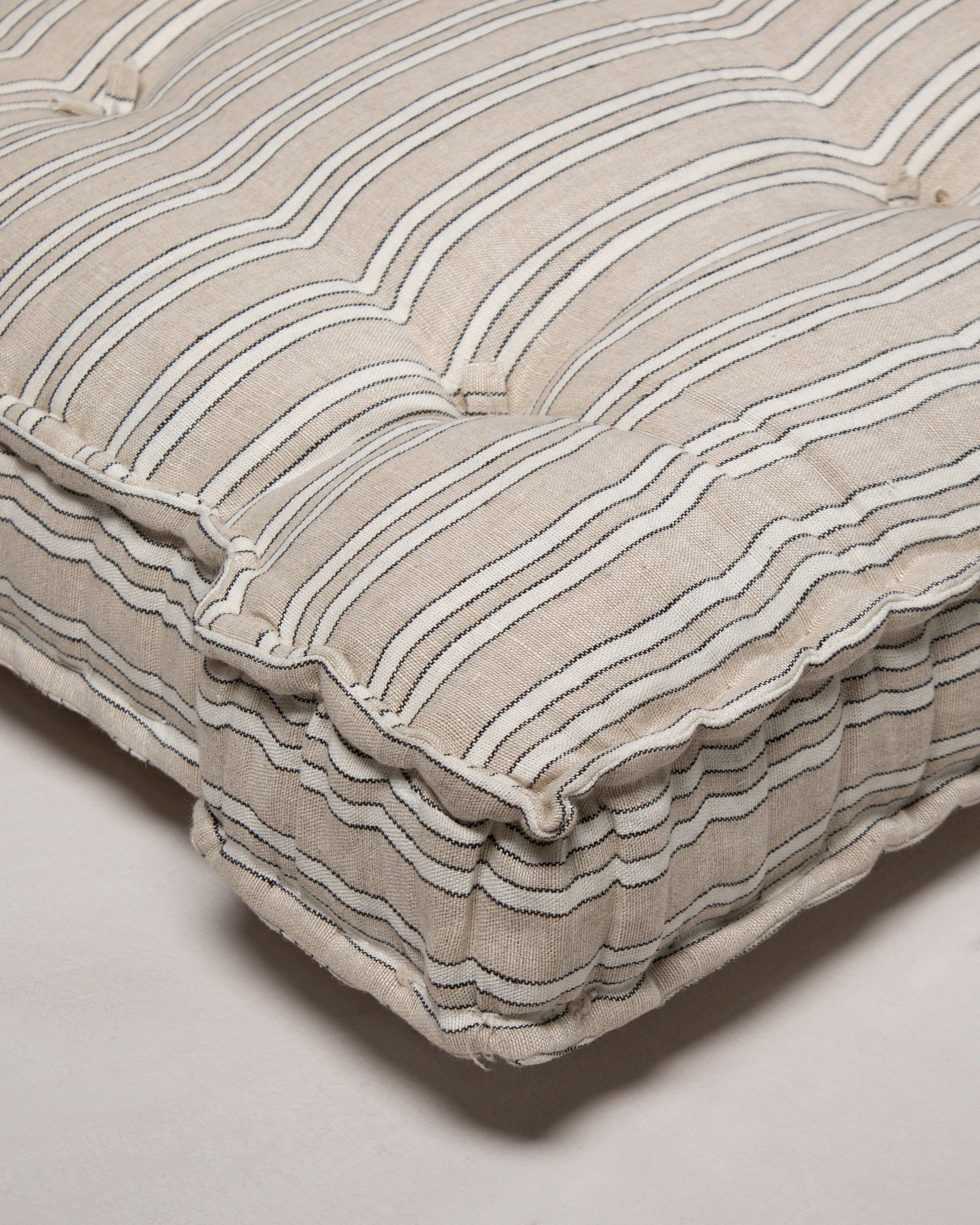 Striped Linen Medium Bench Cushion -  Oatmeal