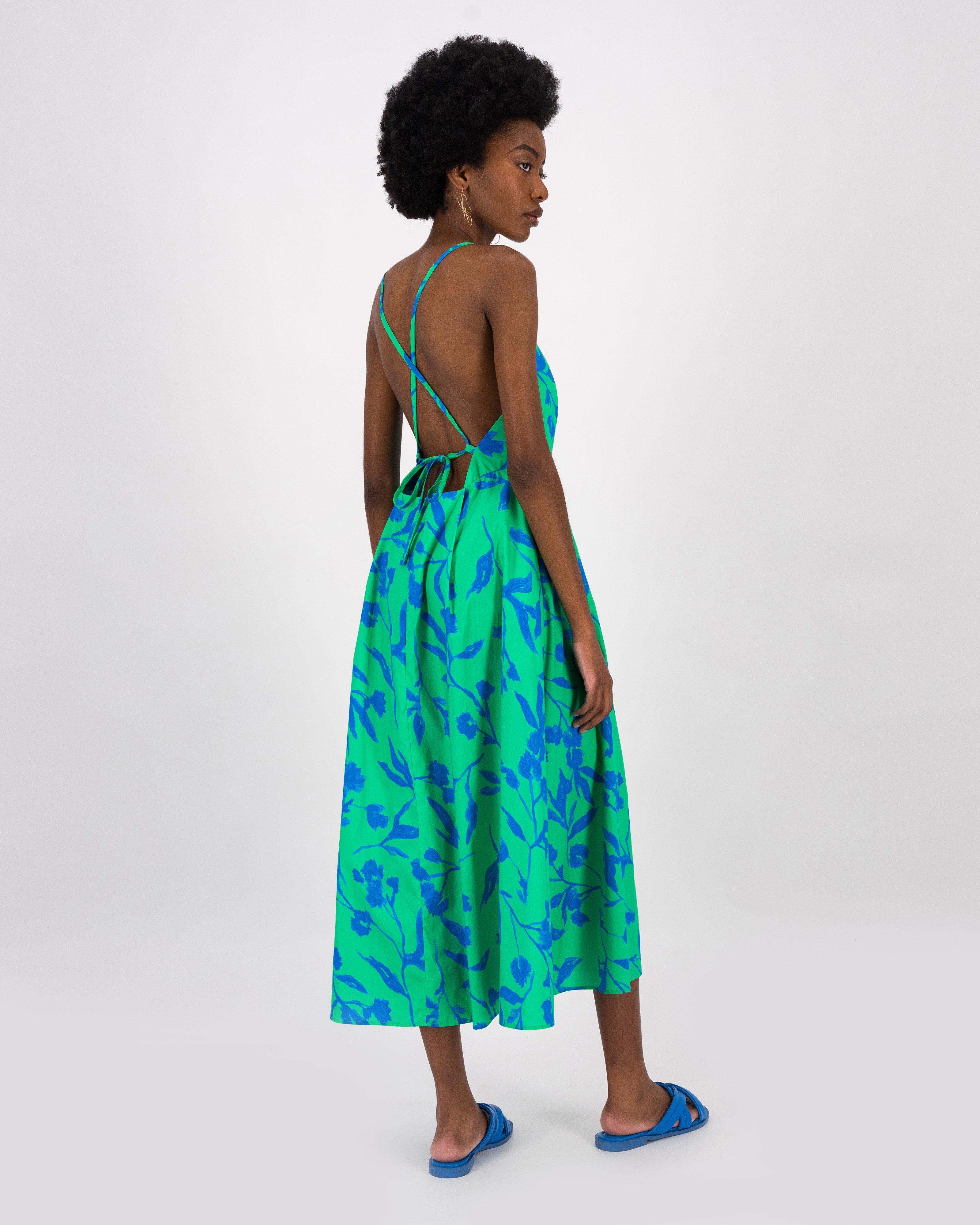 Belkis Printed Strappy Dress -  Green