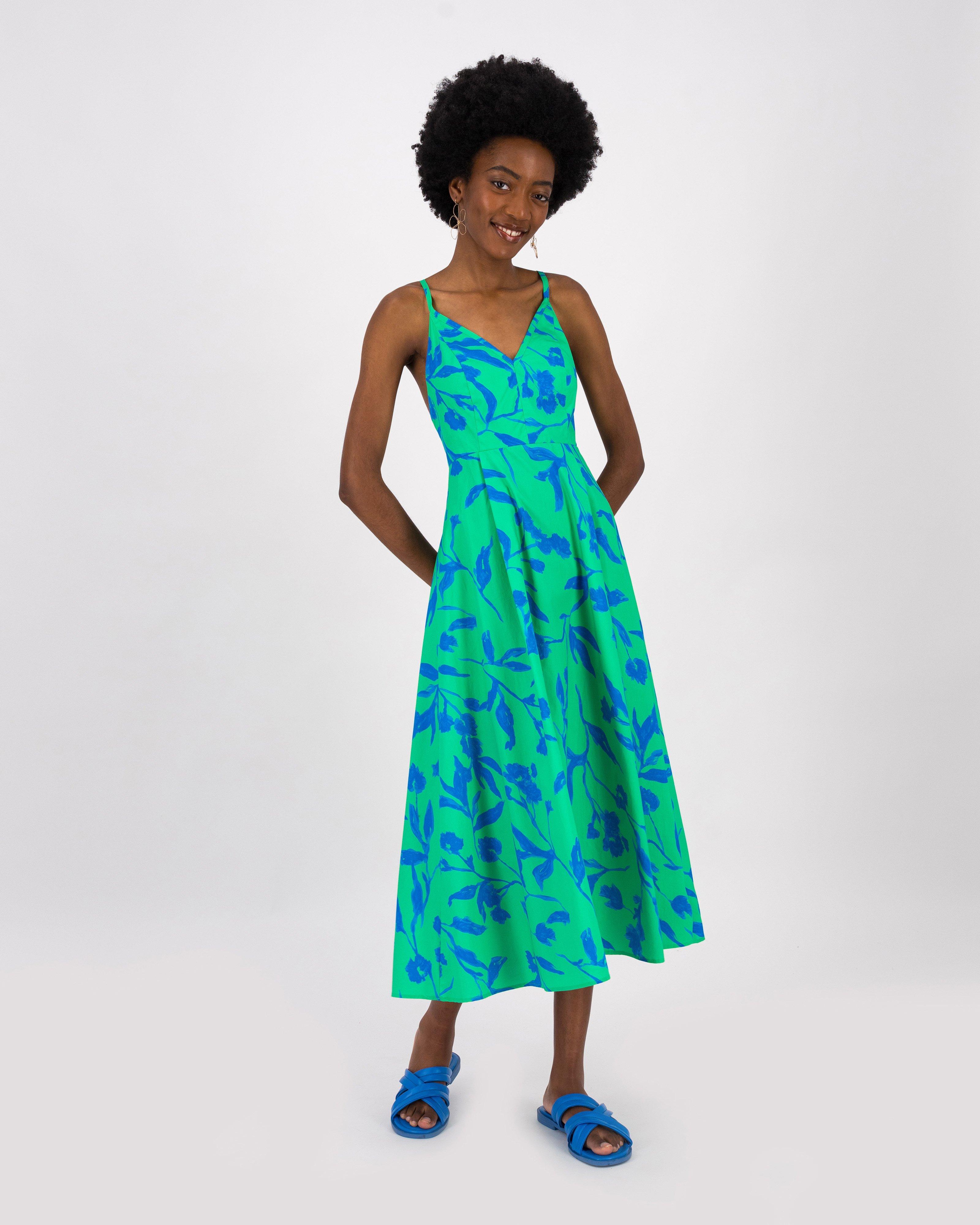 Belkis Printed Strappy Dress -  Green