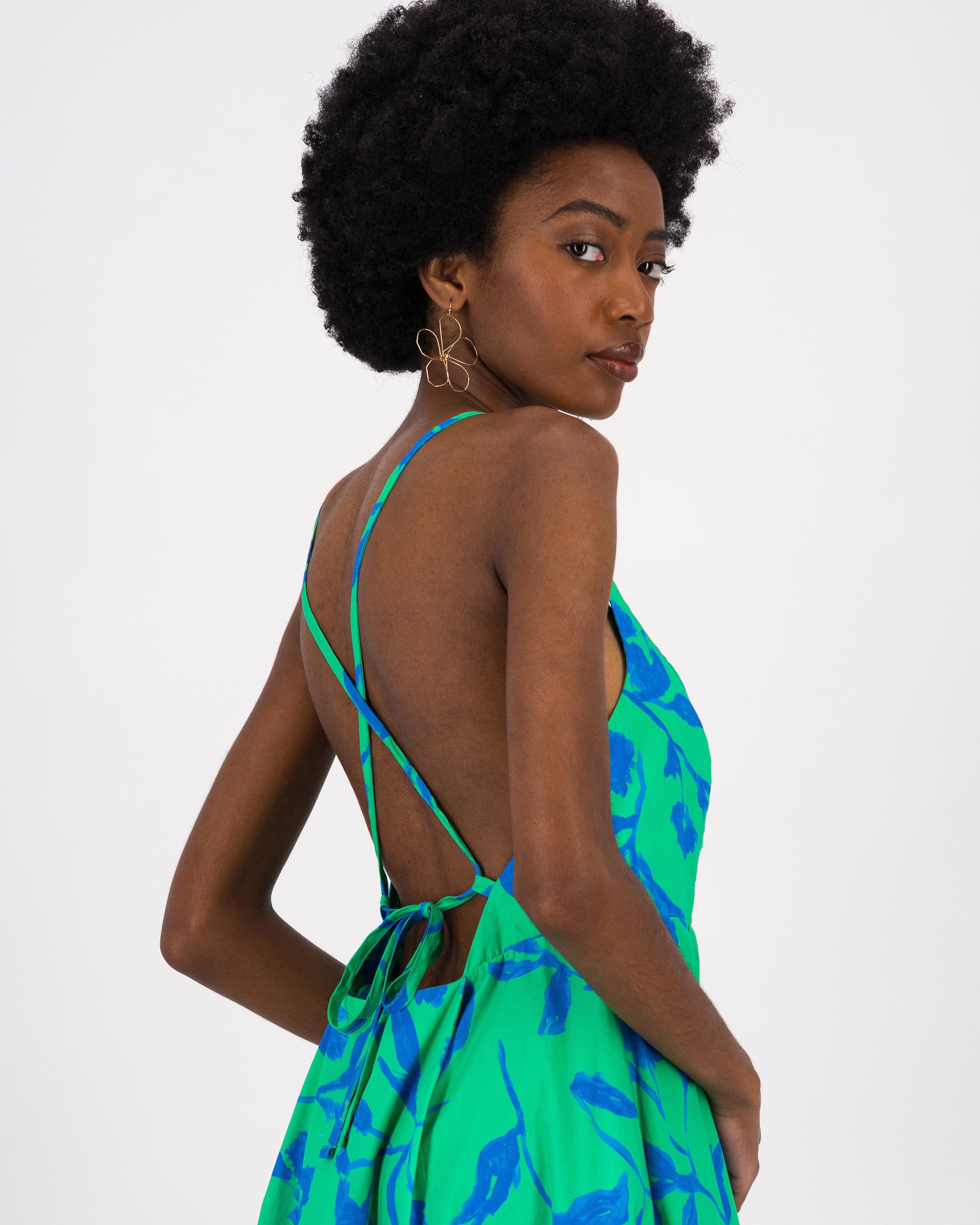 Belkis Printed Strappy Dress -  Green