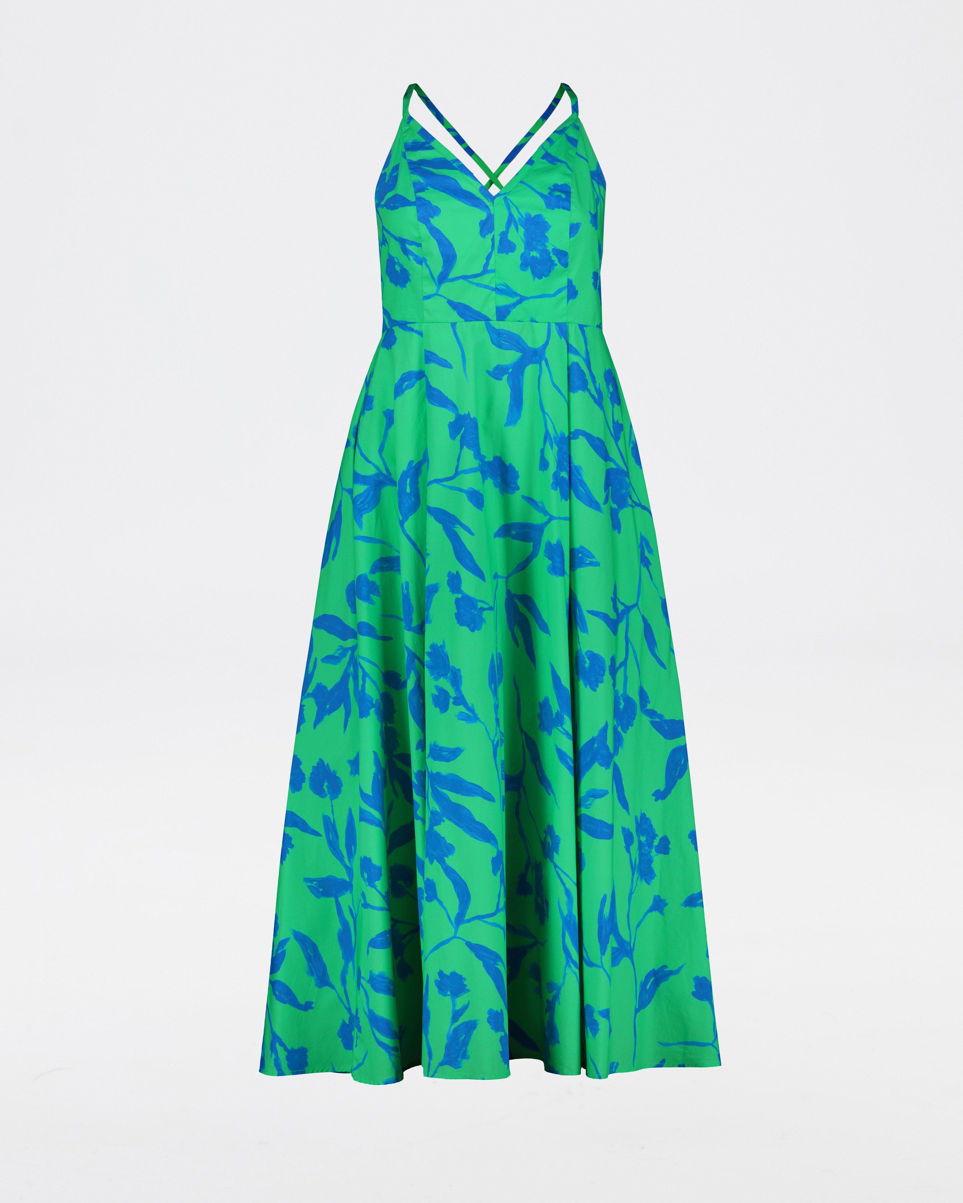 Belkis Printed Strappy Dress -  Green