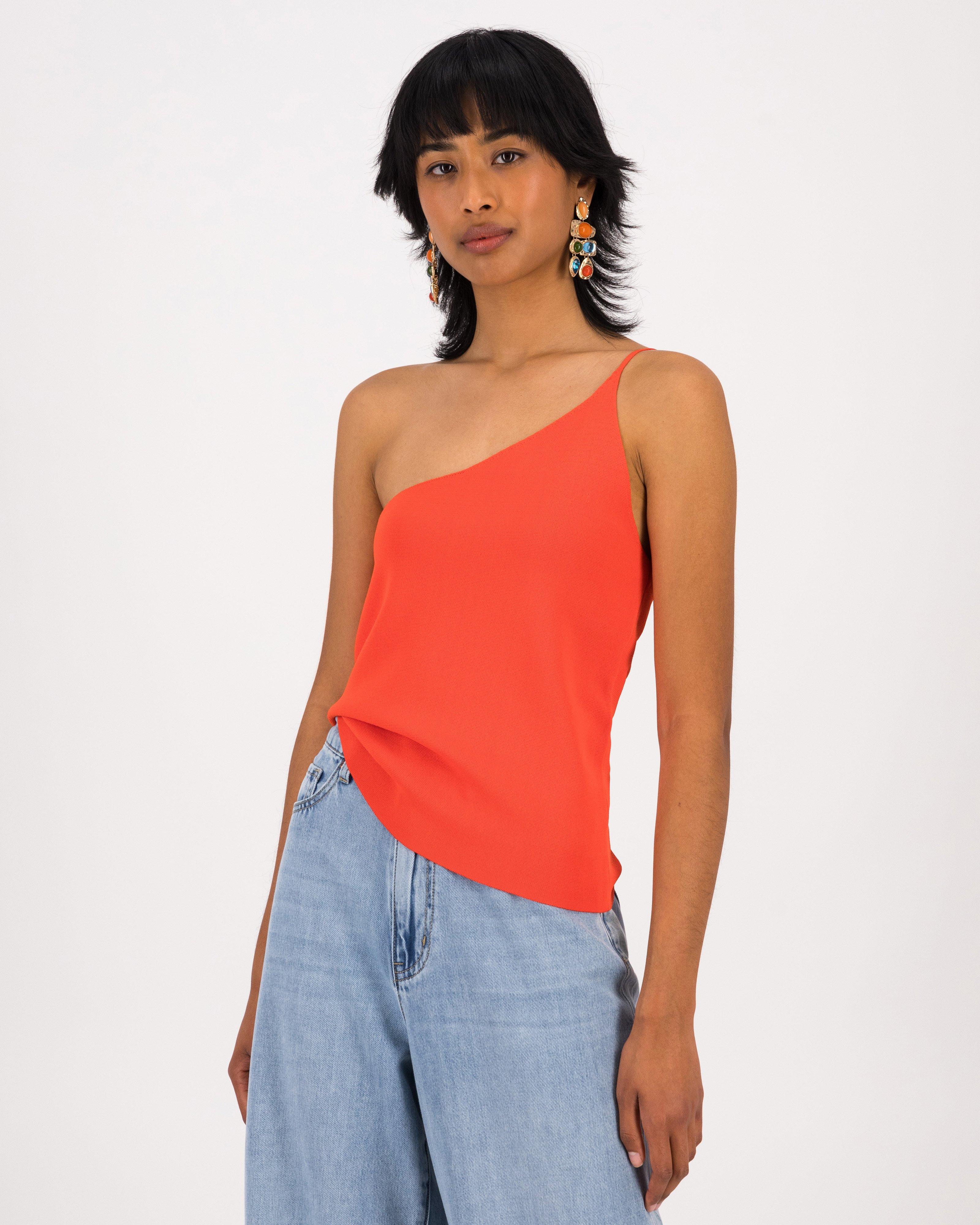 Hattie One-Shoulder Tank Top -  Orange