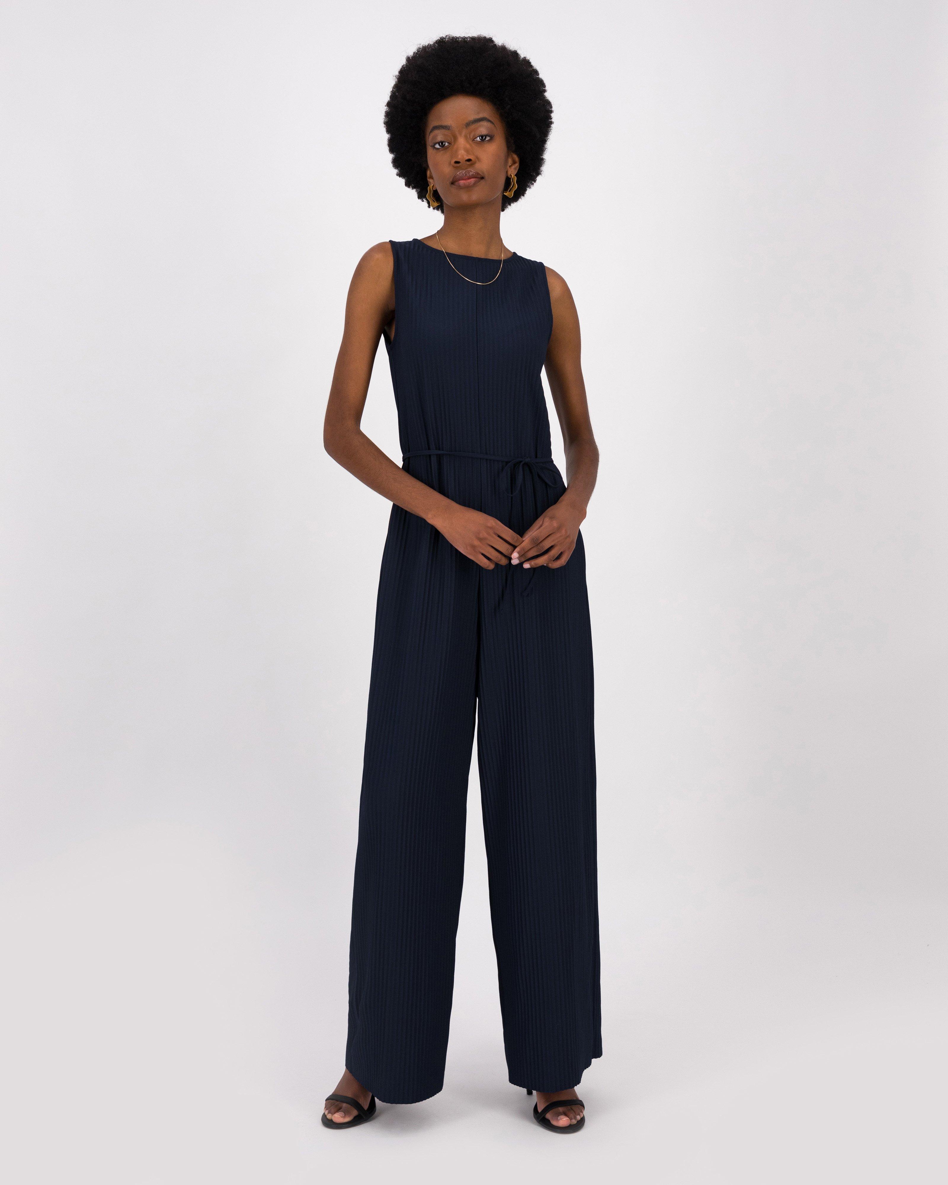 Stephany Plisse Jumpsuit -  Navy