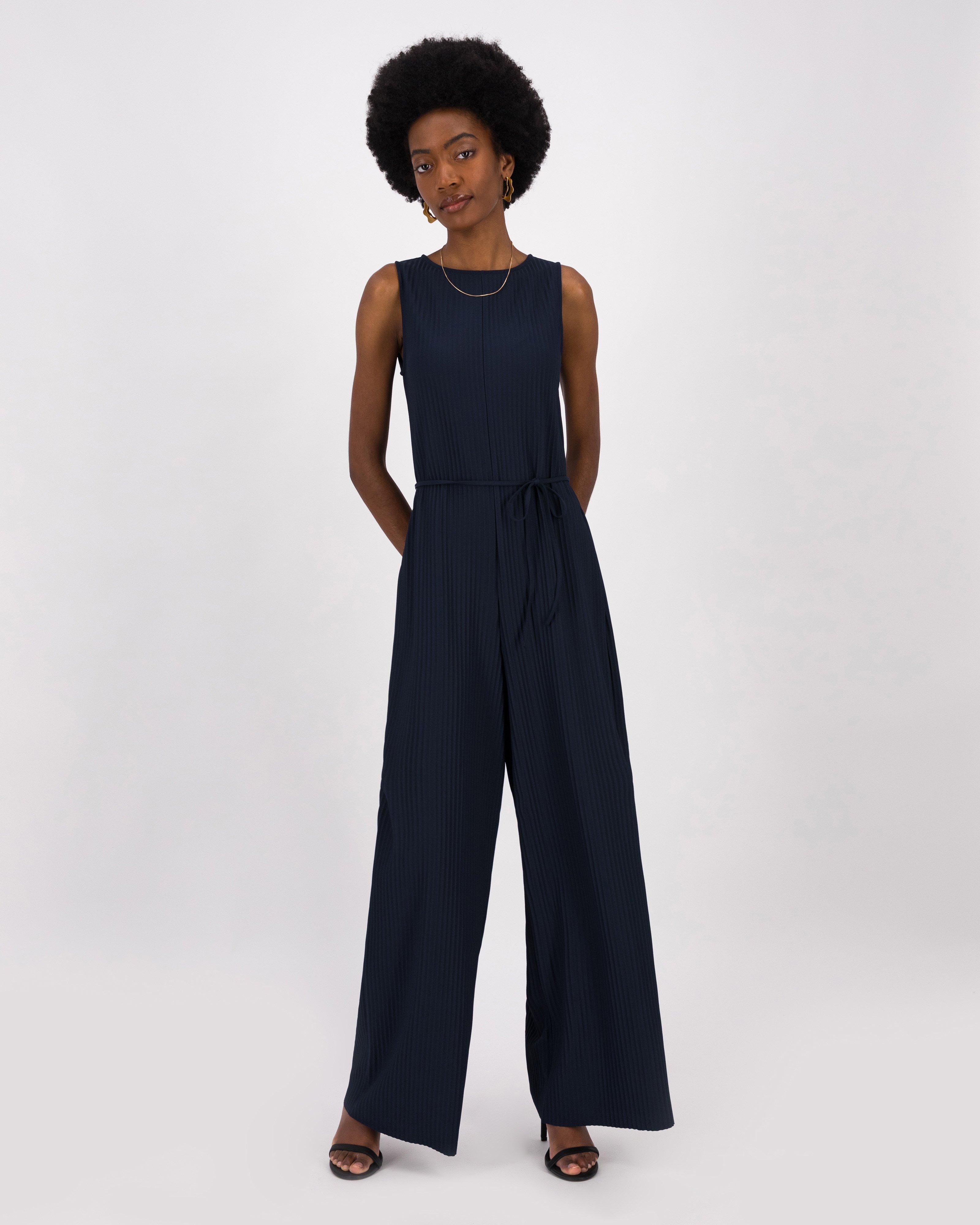 Stephany Plisse Jumpsuit -  Navy