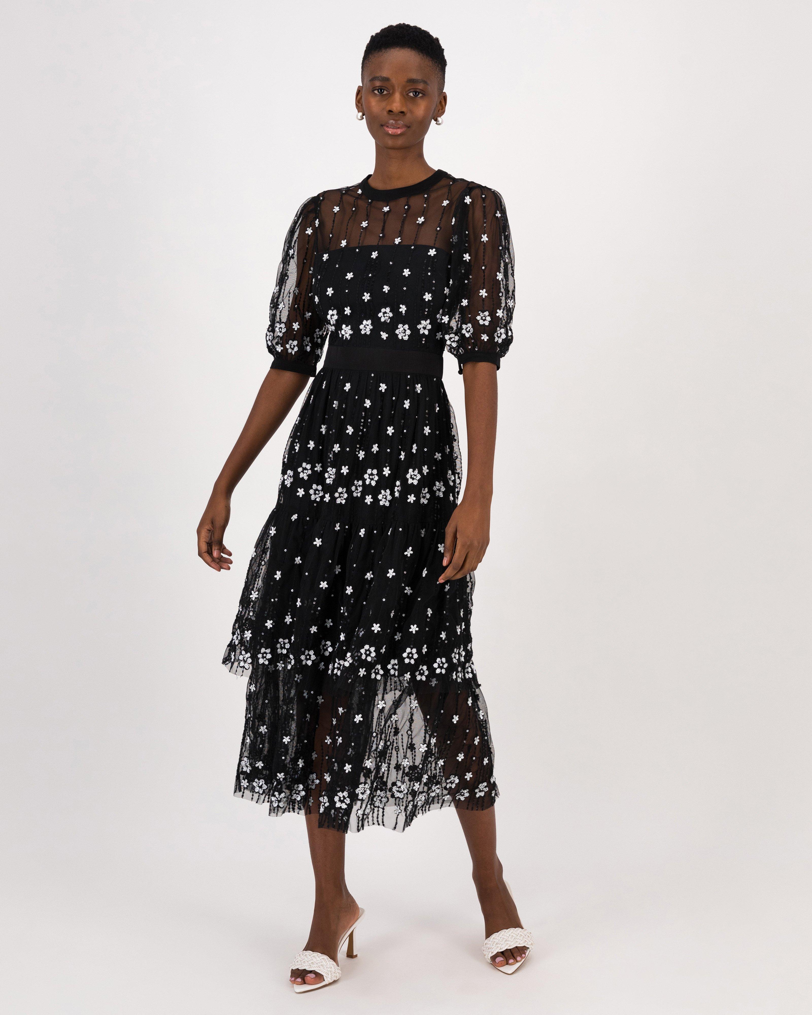 Black and hotsell white embellished dress