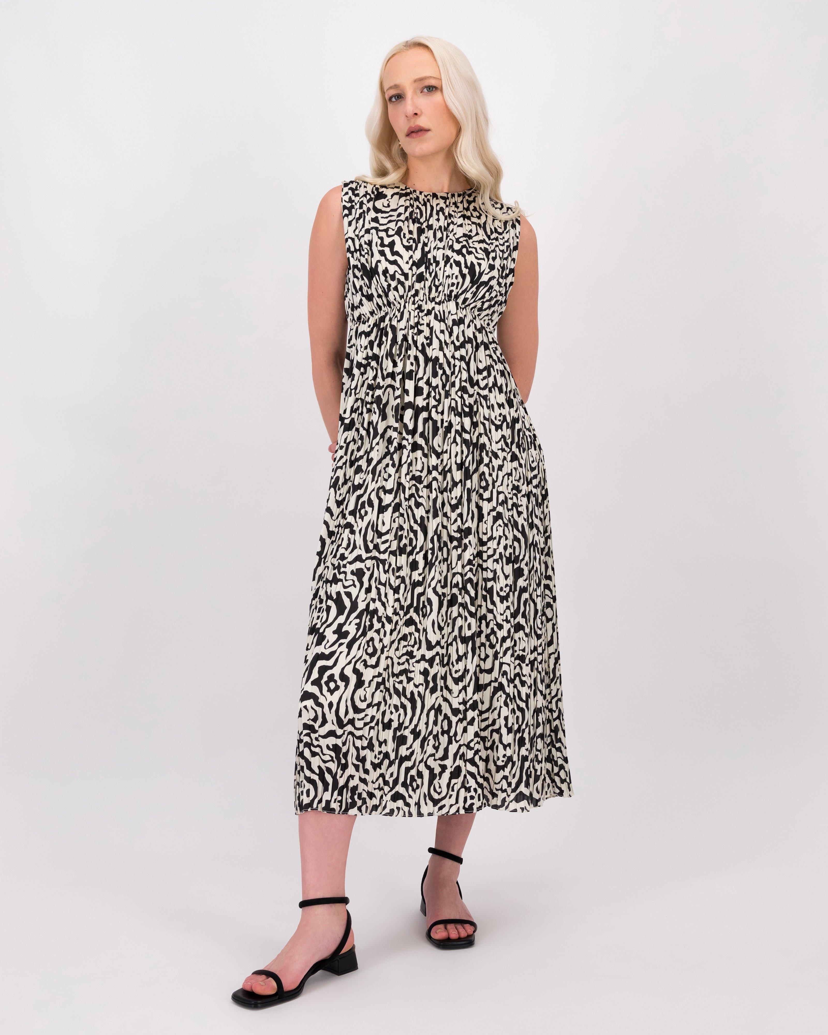 Diana Printed Plisse Dress -  Stone