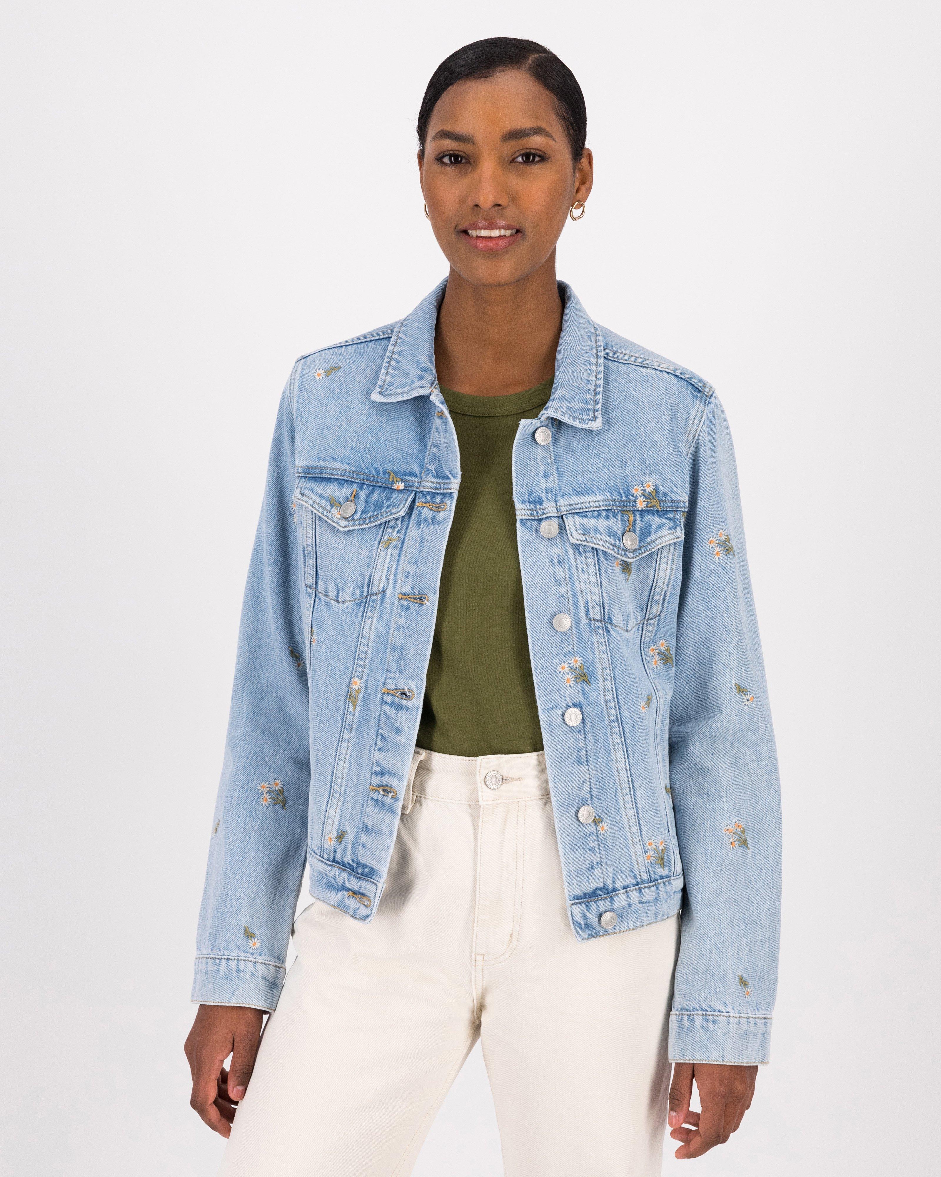 Women's embroidered denim on sale jacket