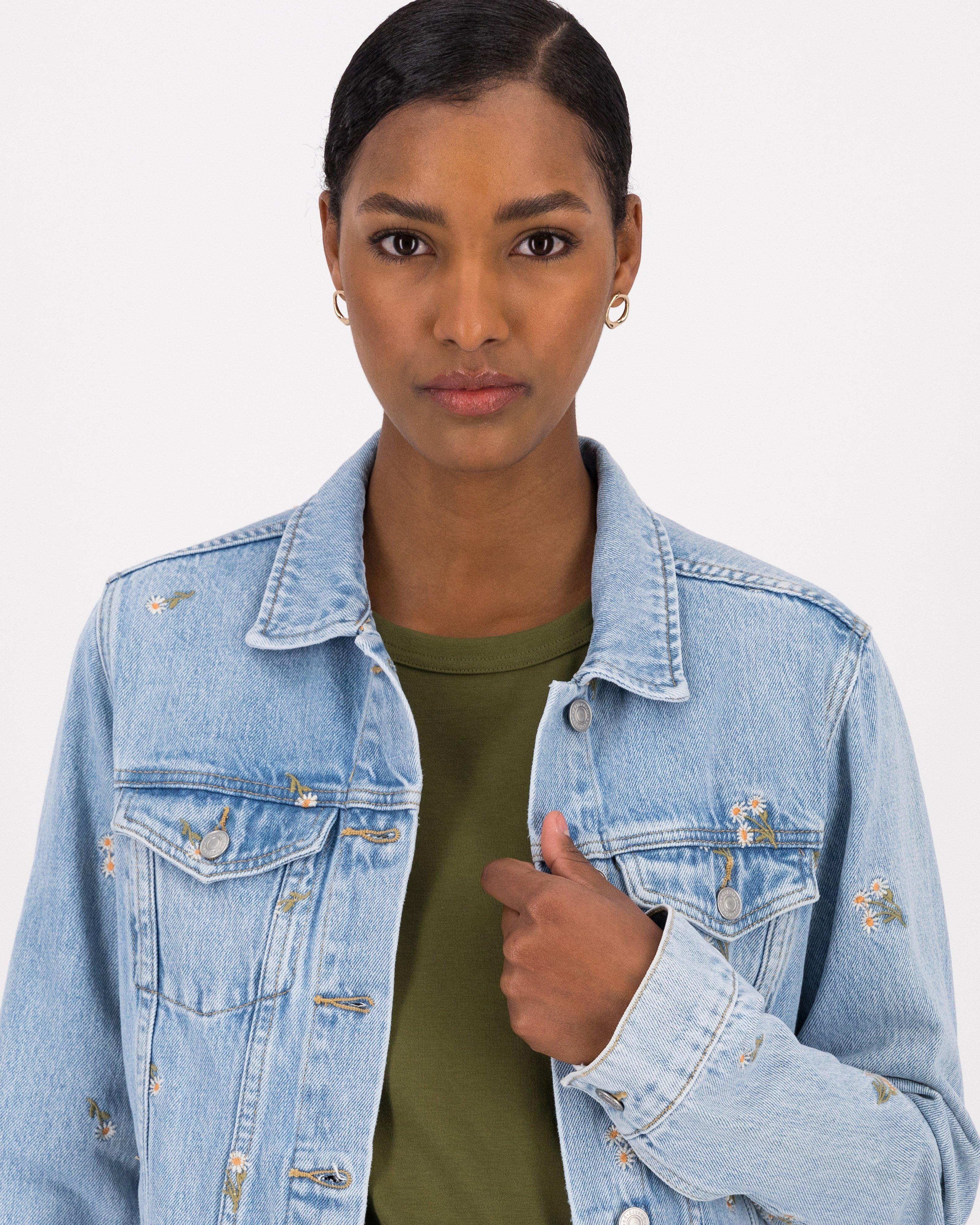 オンラインショップ Womens Oversized Embroidered Jacket Denim Blue