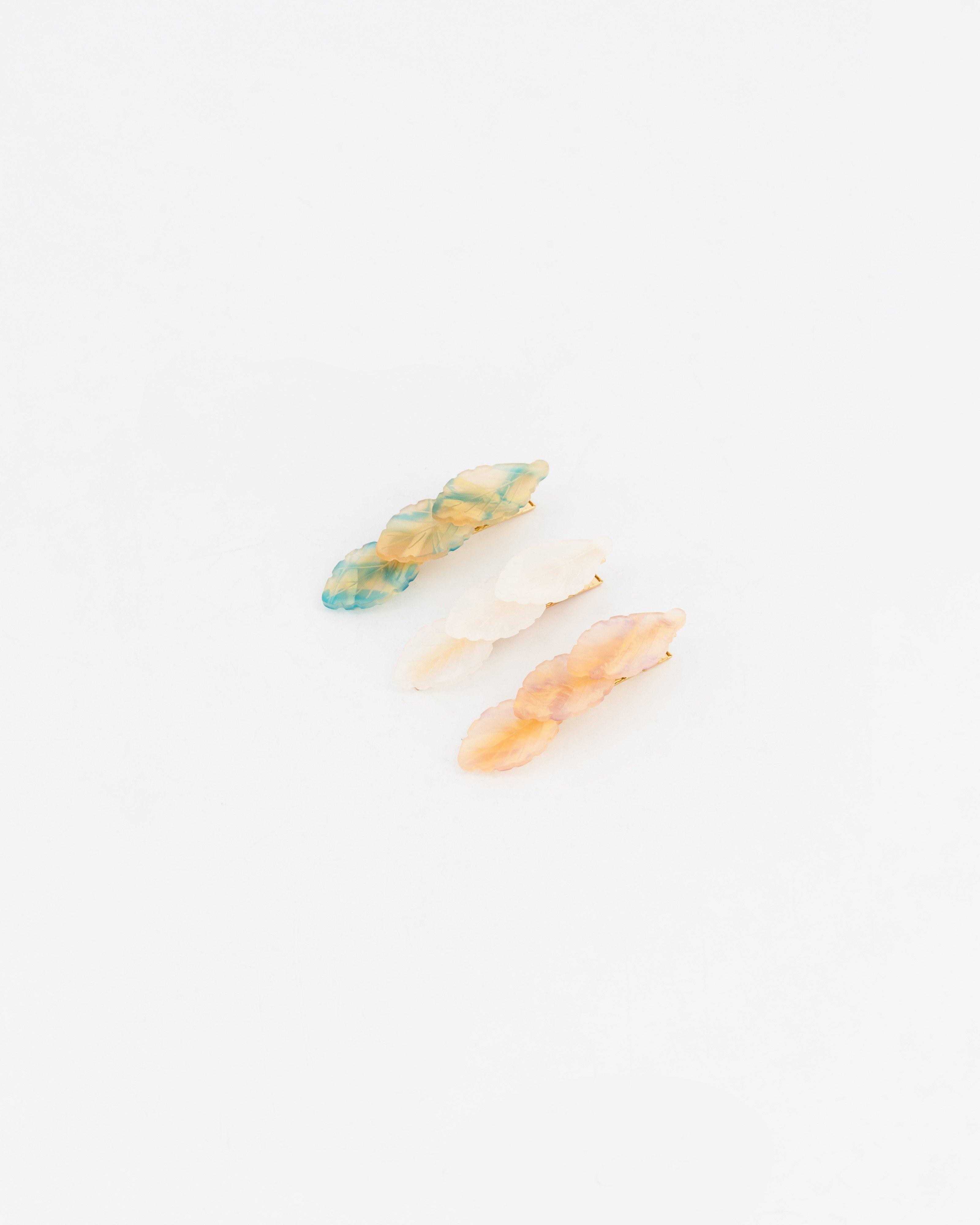 Women's Leaf Mother of Pearl Clips (3-Pack) -  Green