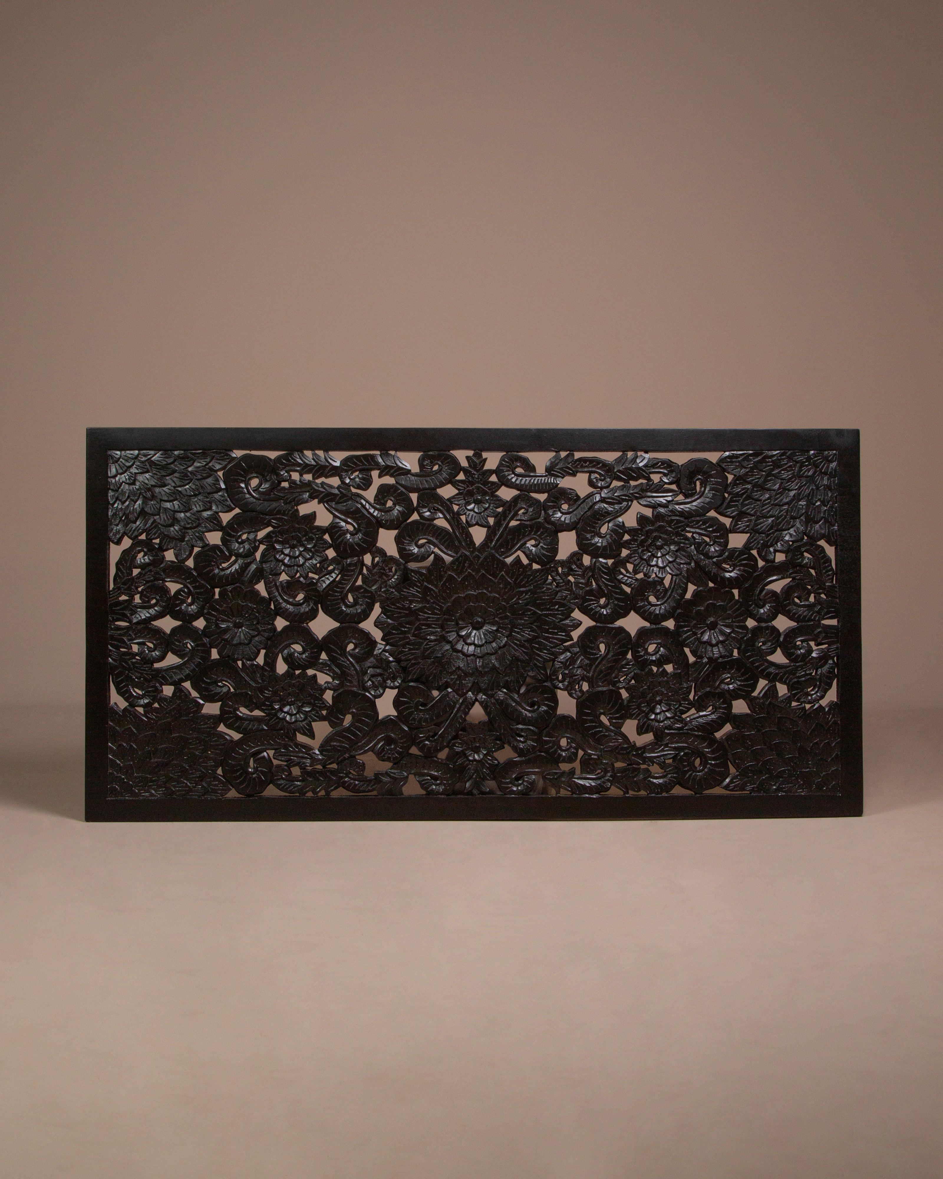 Floral Queen Headboard -  Black