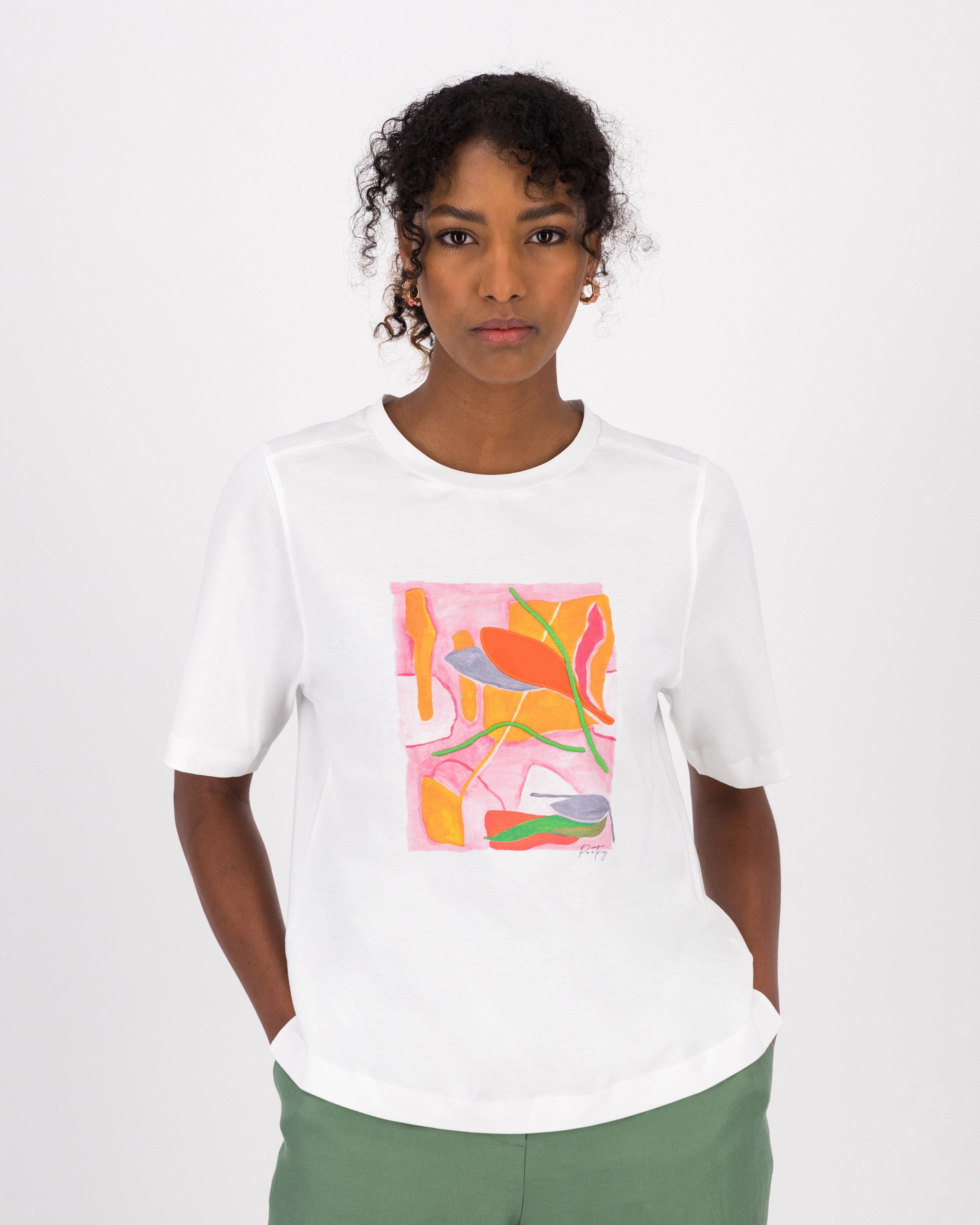 Mia Placement Print T-Shirt -  White